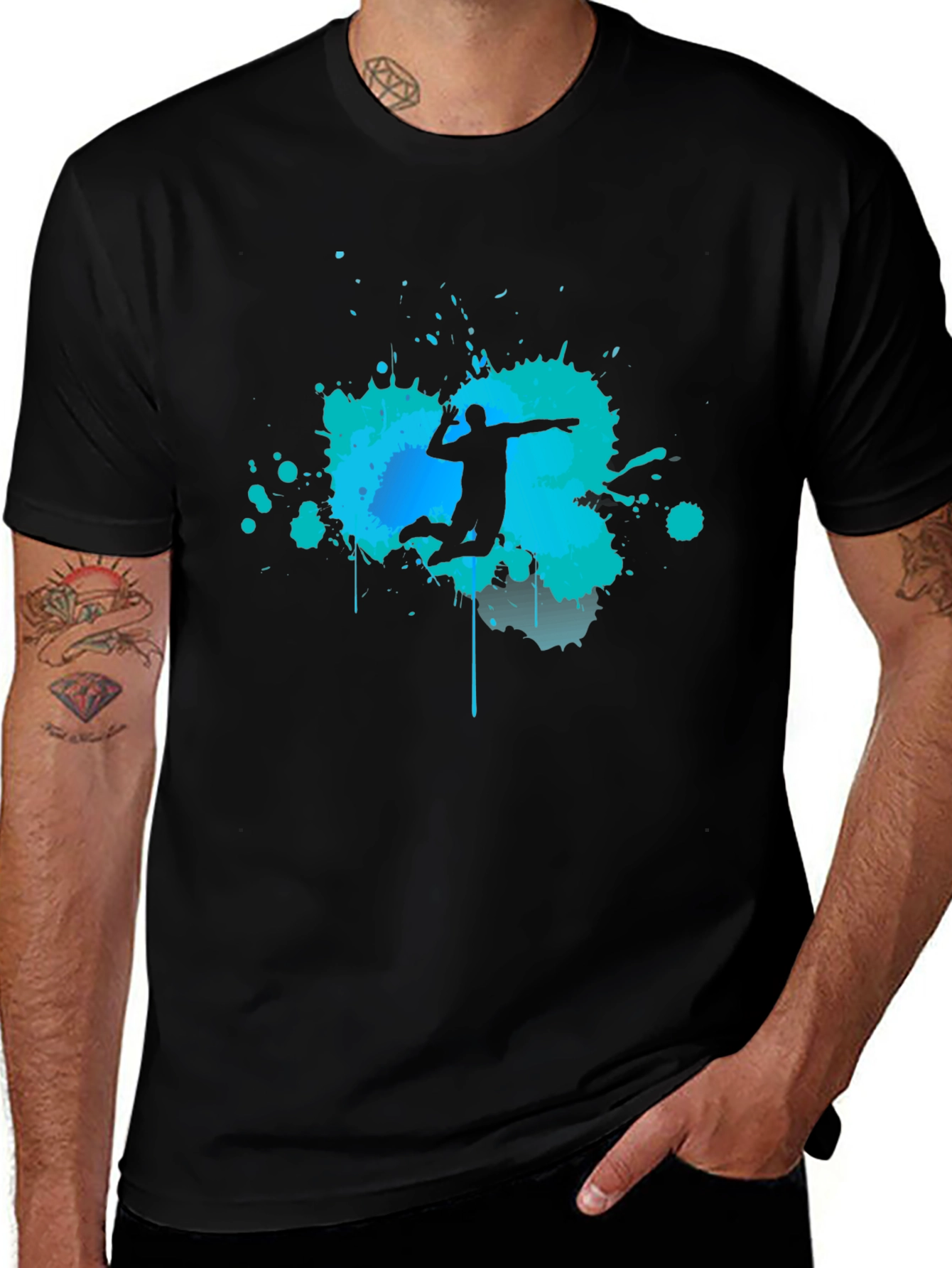 Volleyball Silhouette Graphic Tee - Sporty Black T-Shirt