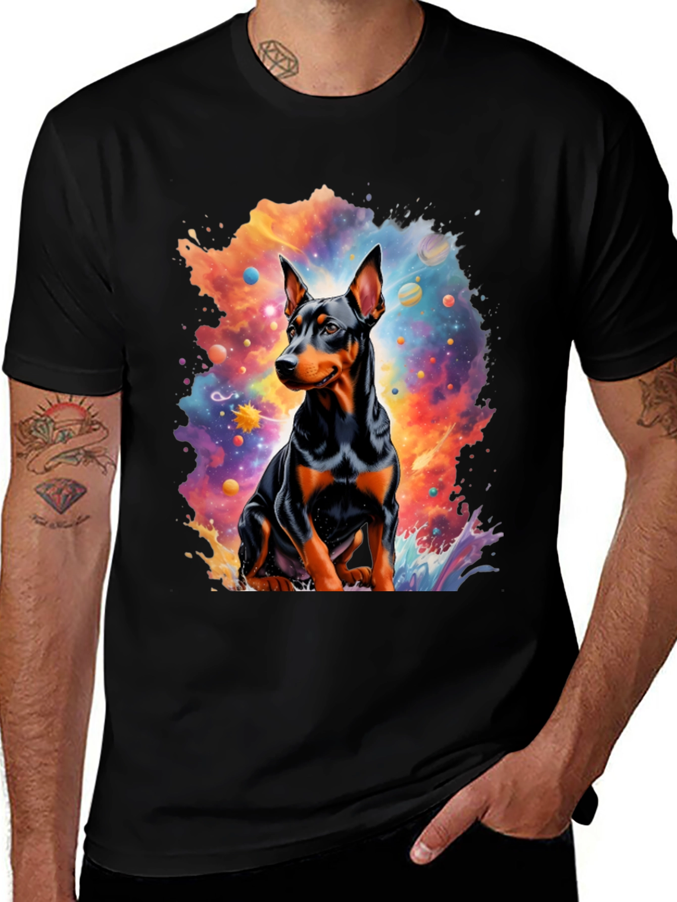 Dog Universe Graphic Tee - Mens Black T-Shirt