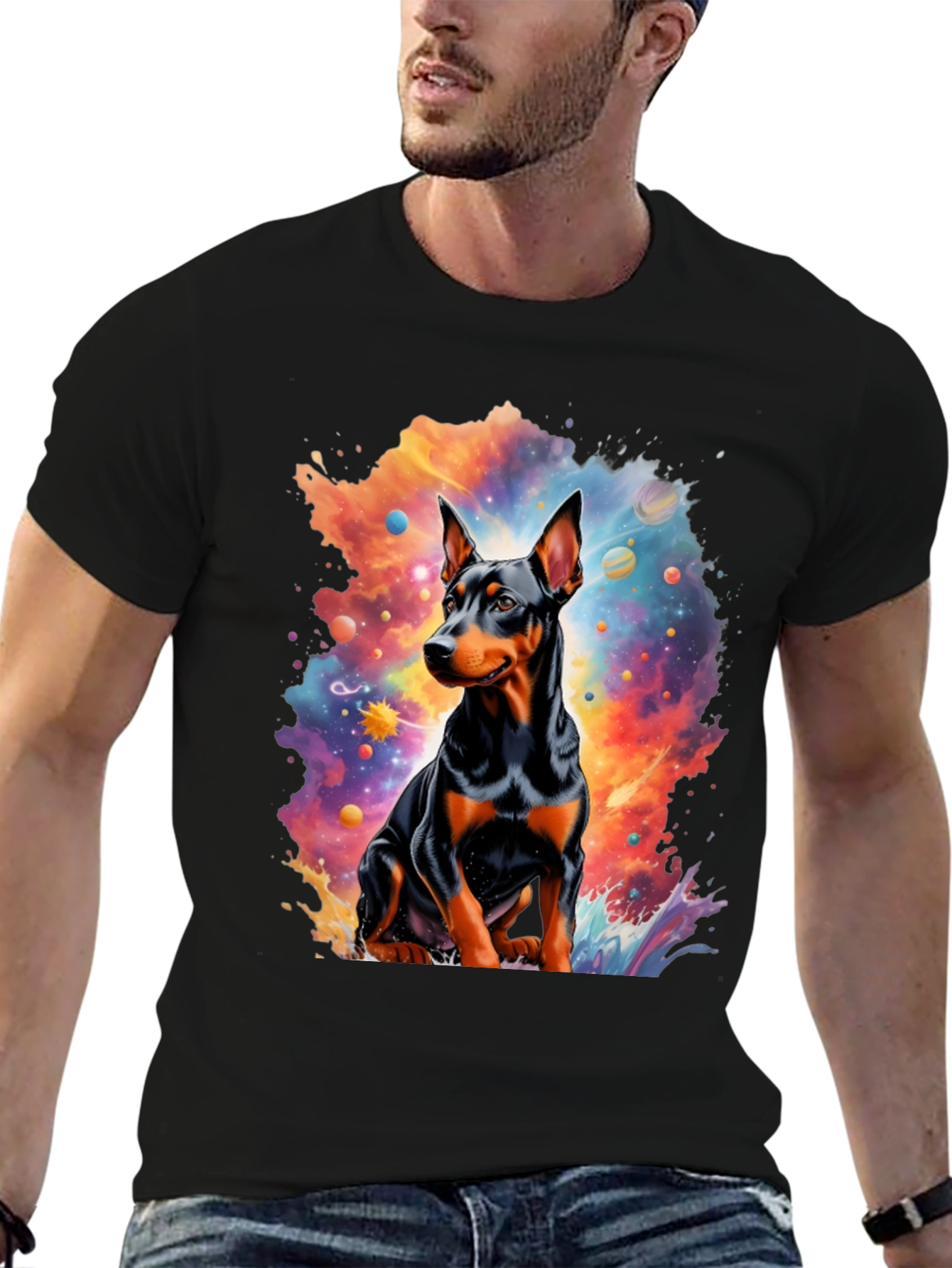 Dog Universe Graphic Tee - Mens Black T-Shirt