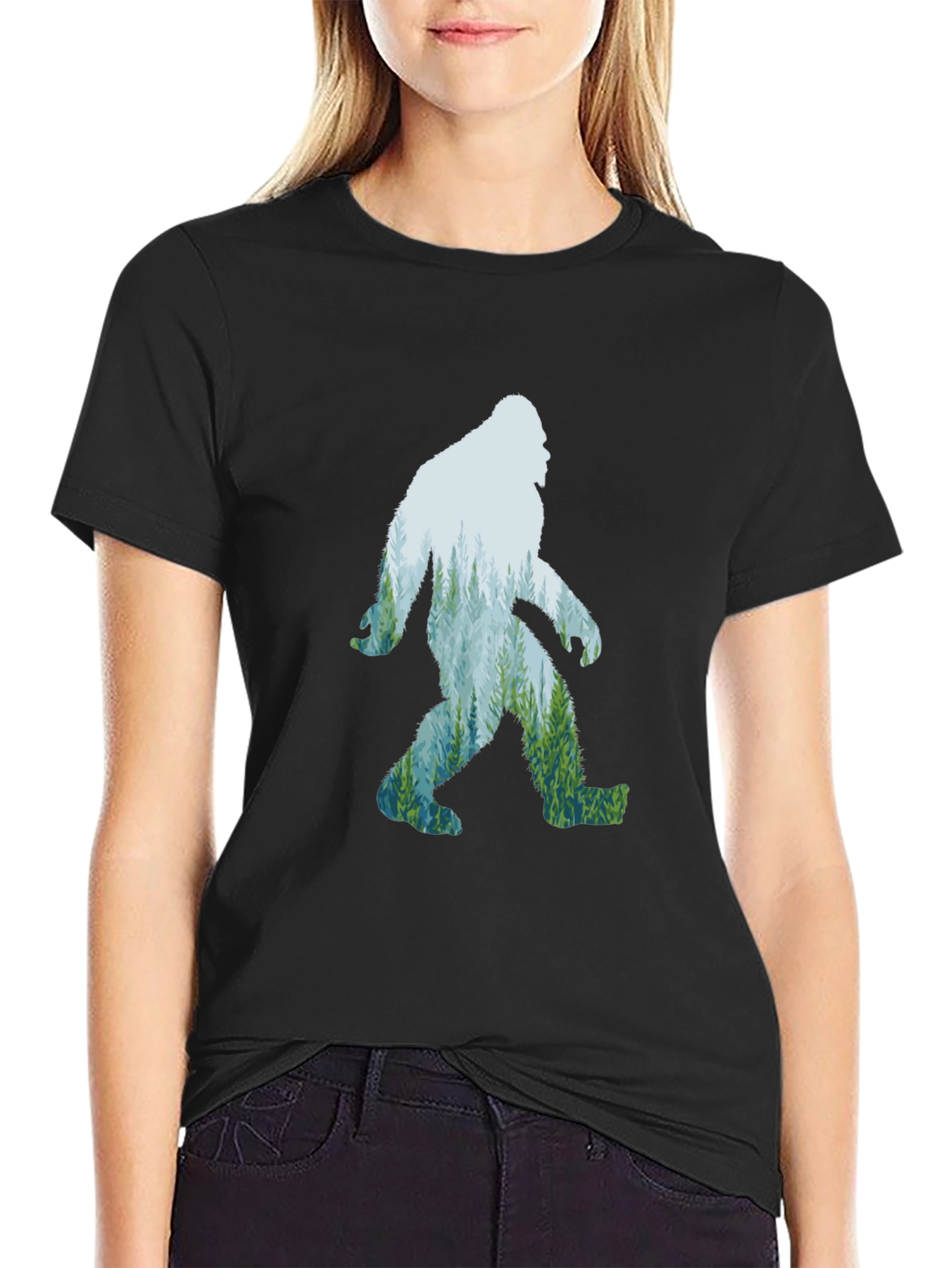 Bigfoot Forest Graphic Tee - Black Cotton T-Shirt