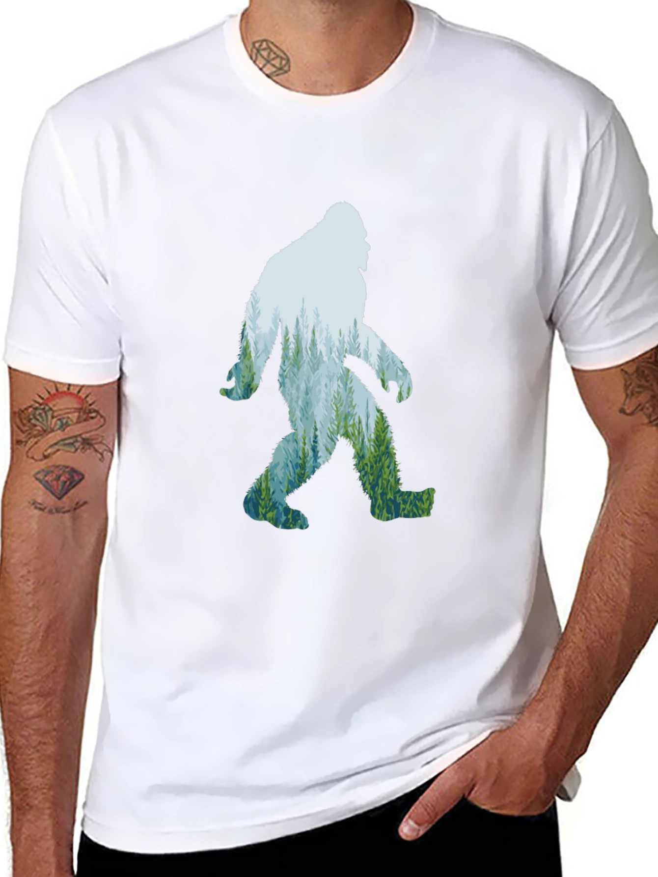 Bigfoot Forest Graphic Tee - Black Cotton T-Shirt