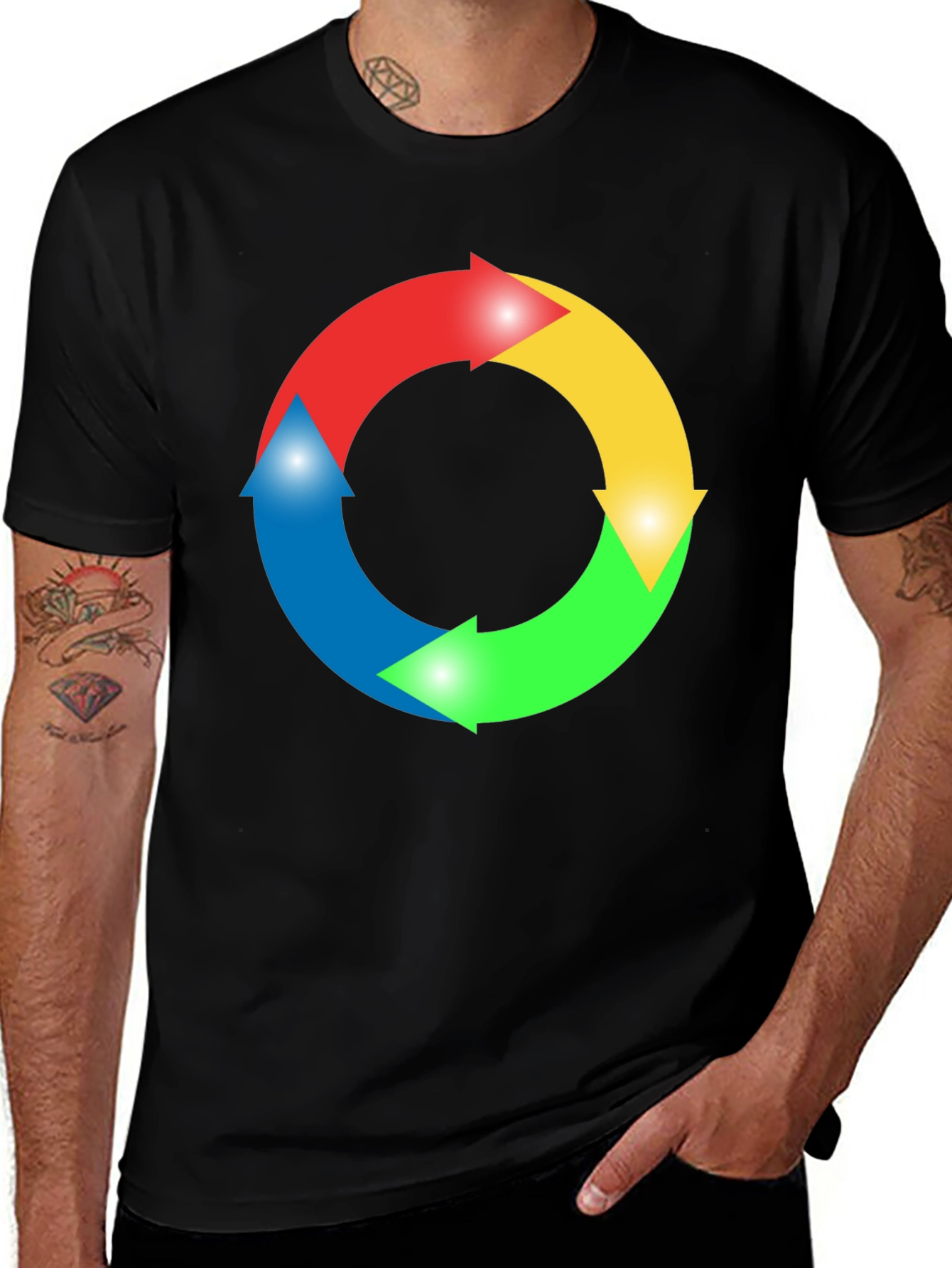Circular Arrow Graphic Black T-Shirt