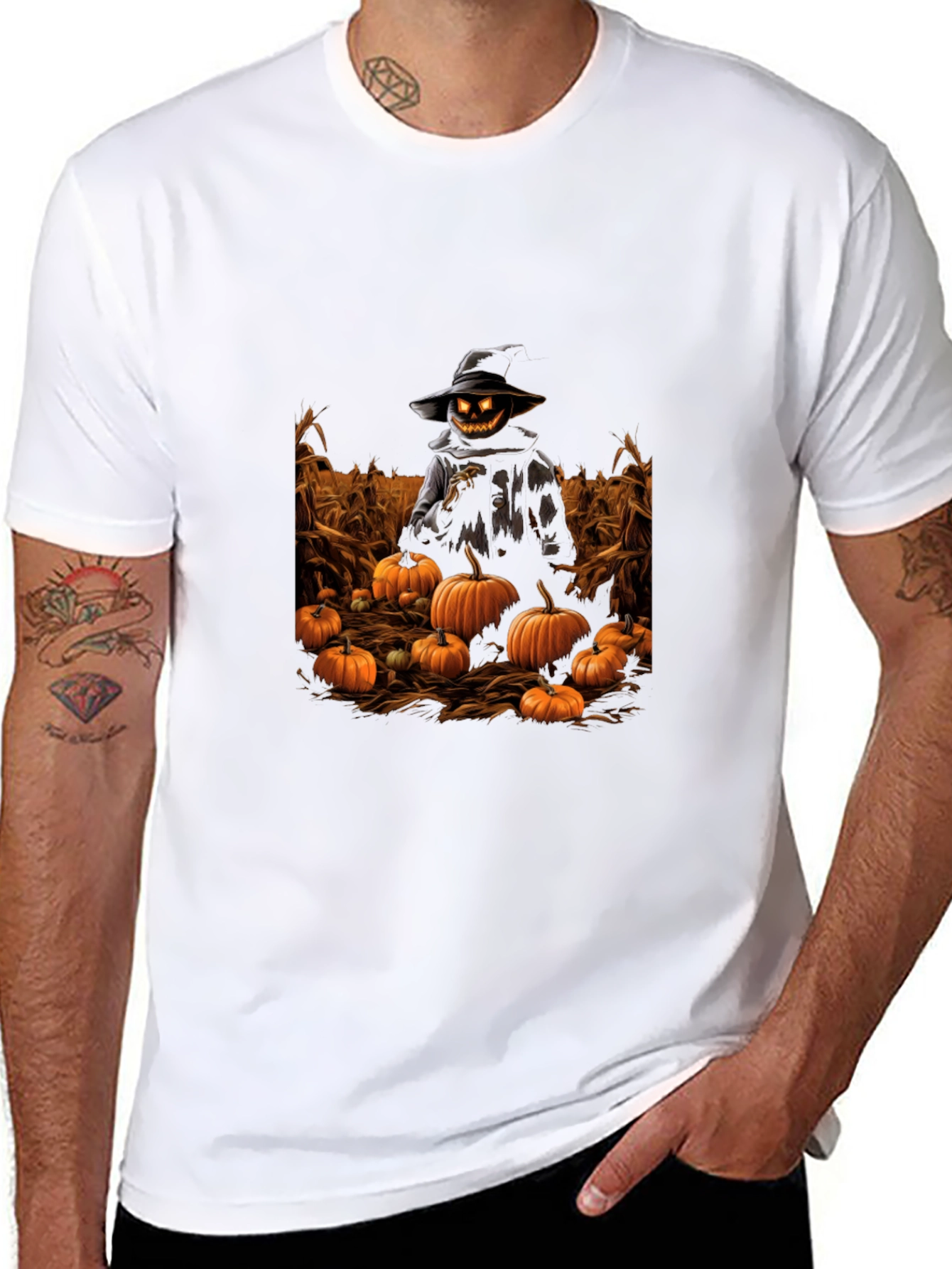 Pumpkin Patch Scarecrow Black T-Shirt