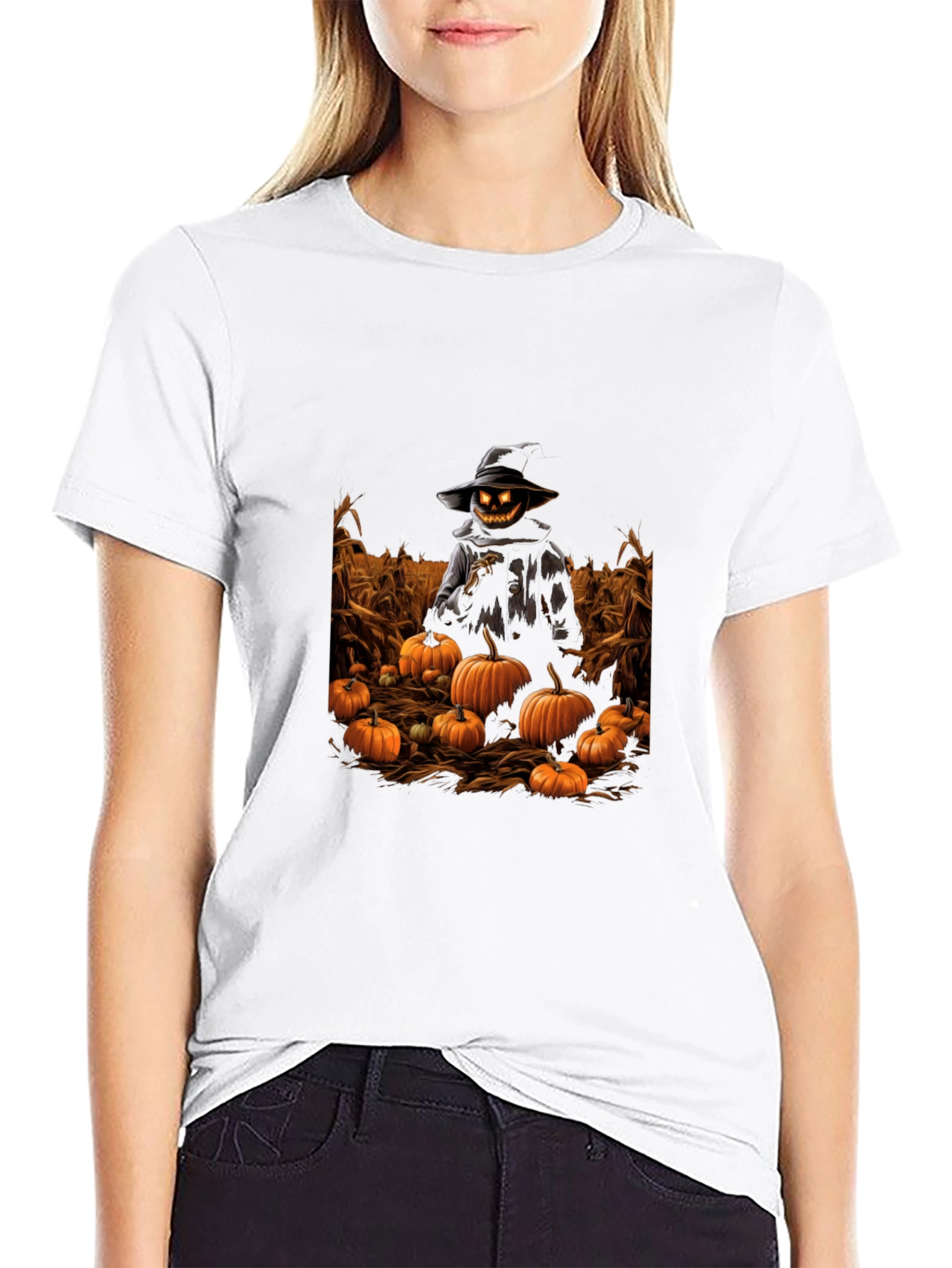 Pumpkin Patch Scarecrow Black T-Shirt