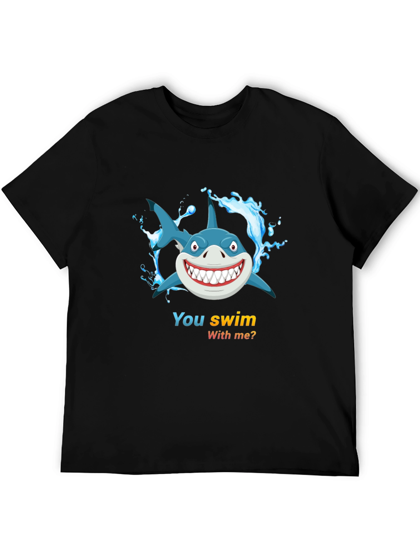 Shark Cartoon Graphic Mens Black T-Shirt