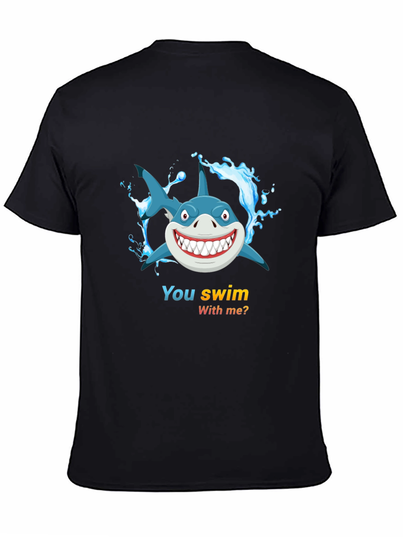 Shark Cartoon Graphic Mens Black T-Shirt