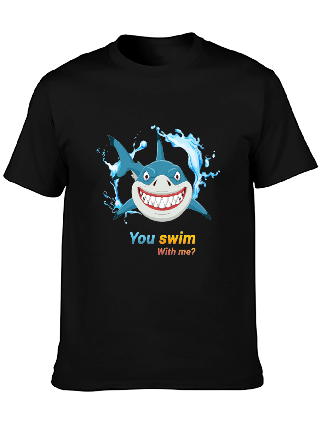 Shark Cartoon Graphic Mens Black T-Shirt
