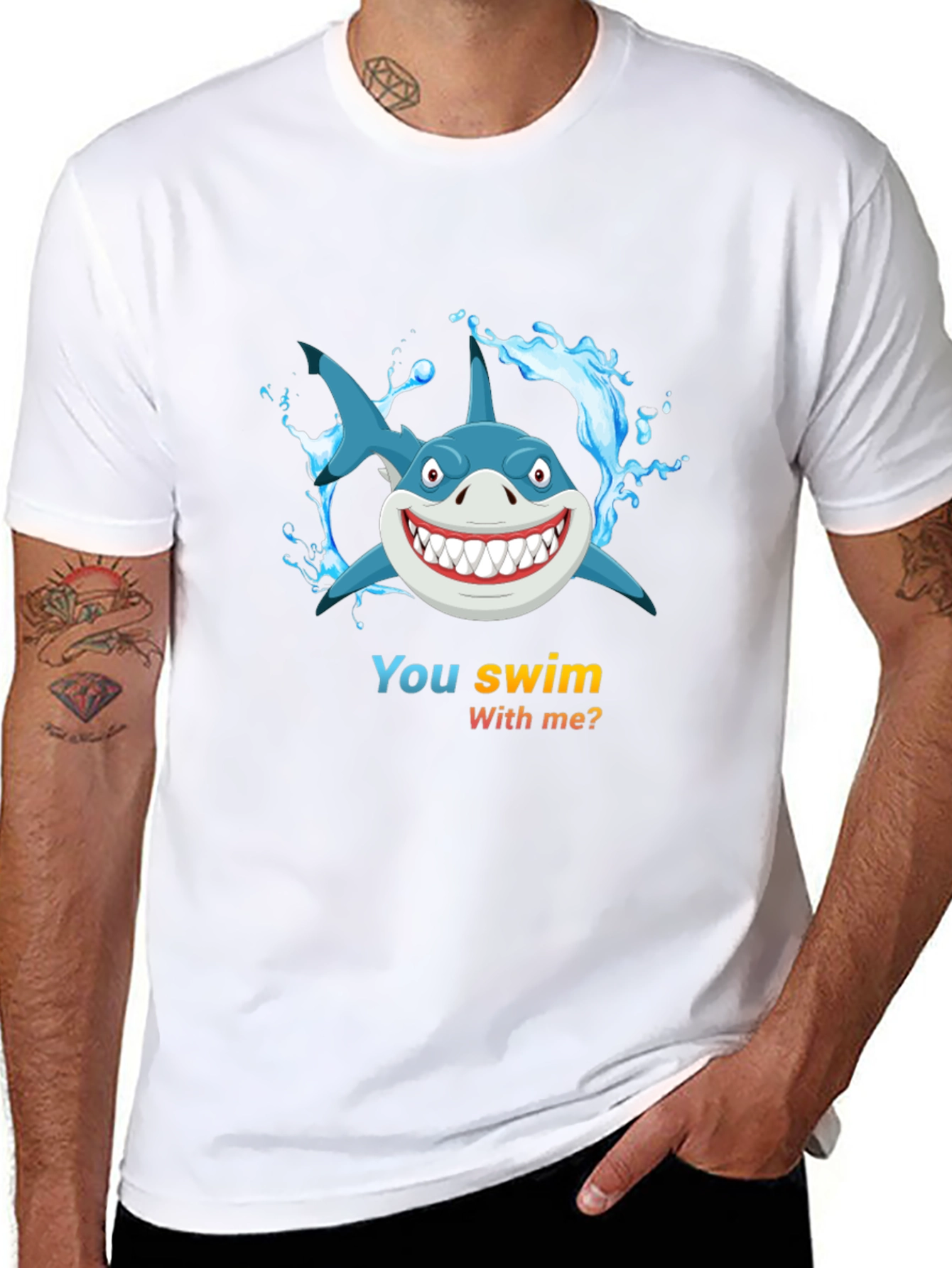 Shark Cartoon Graphic Mens Black T-Shirt