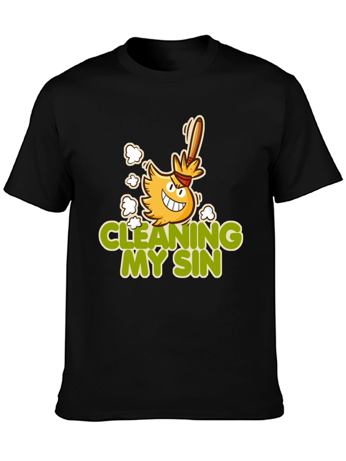 Cleaning My Sin Cartoon Broom Graphic Tee