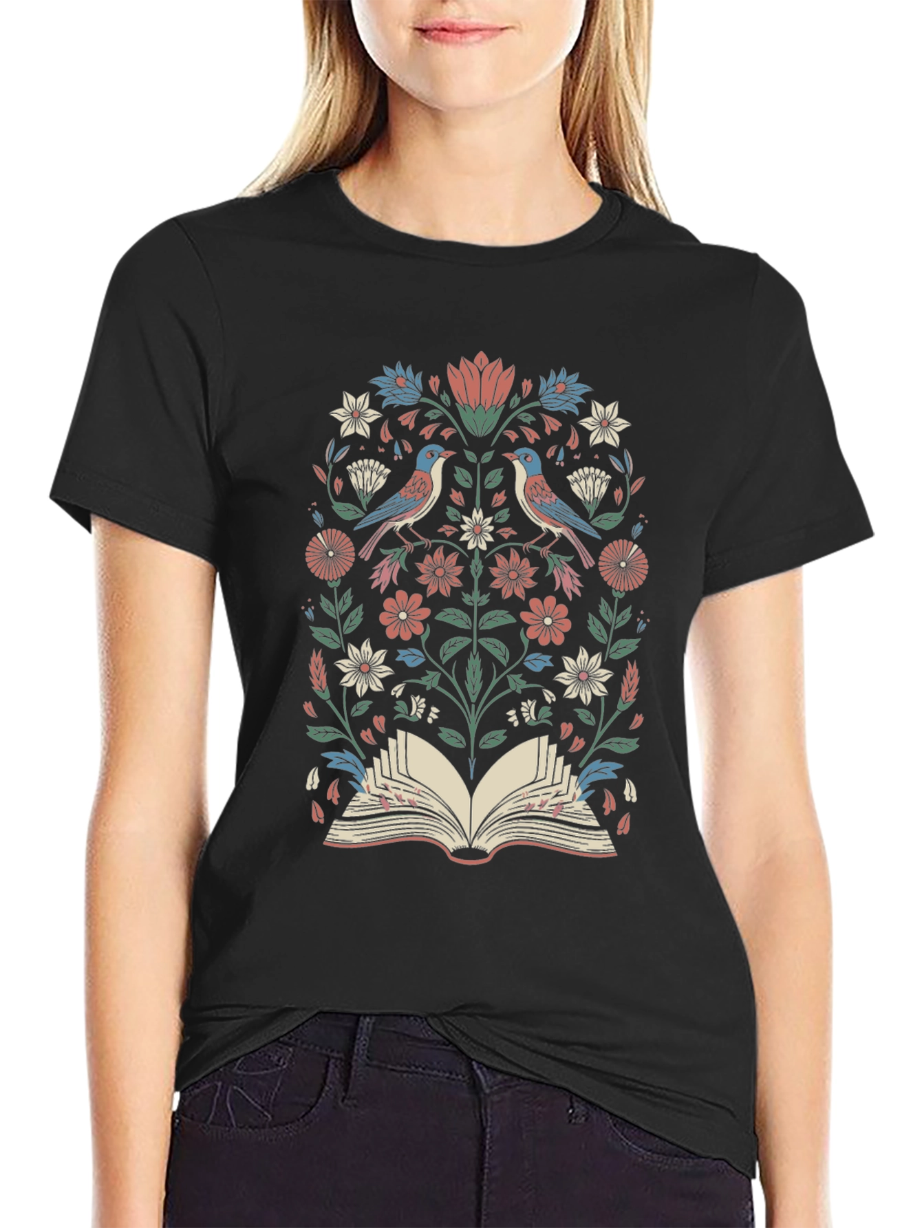 Floral Book T-Shirt: Birds & Blossoms Tee