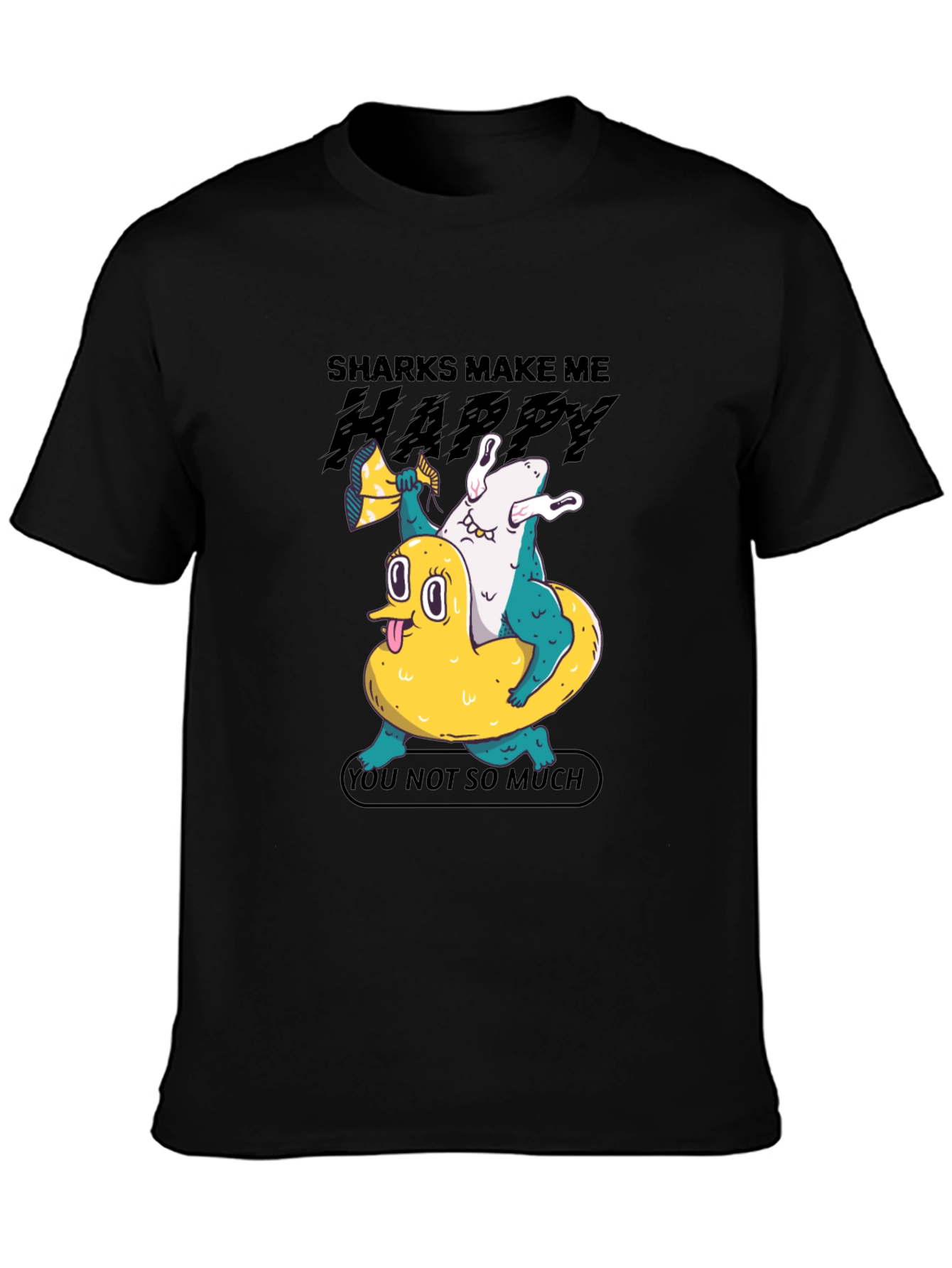 Shark Makes Me Happy T-Shirt Novelty Graphic Tee