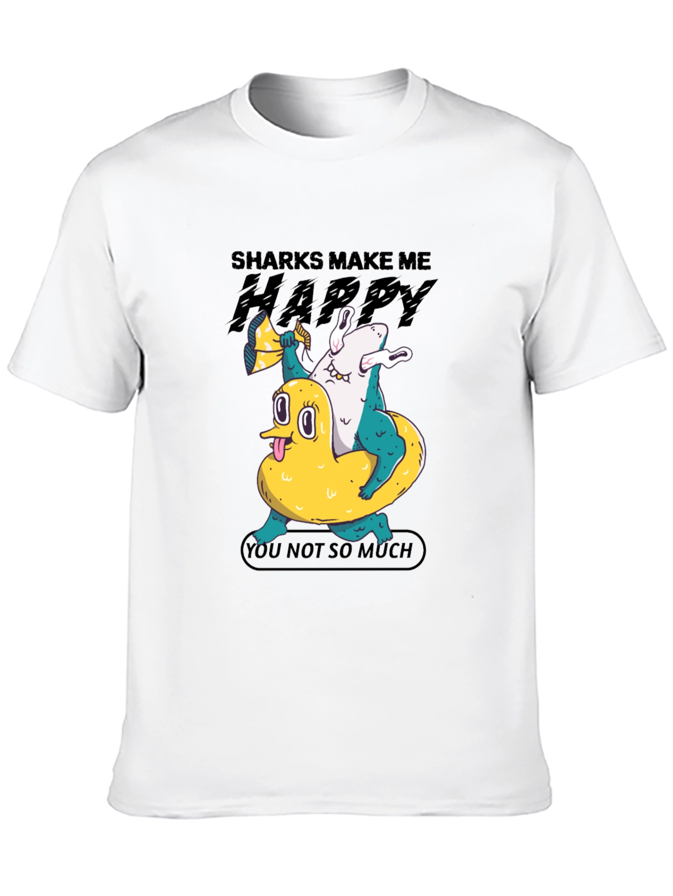 Shark Makes Me Happy T-Shirt Novelty Graphic Tee