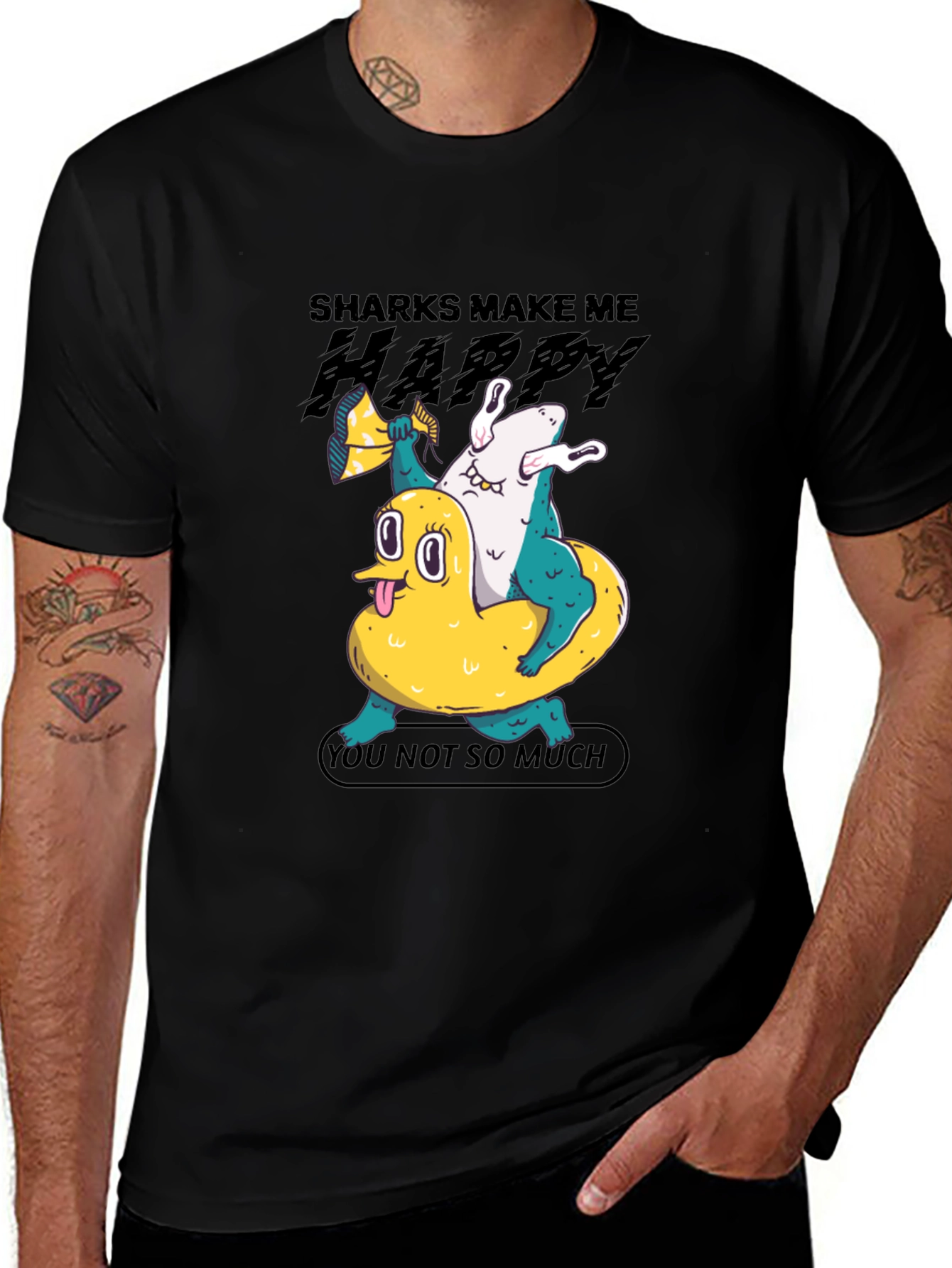Shark Makes Me Happy T-Shirt Novelty Graphic Tee