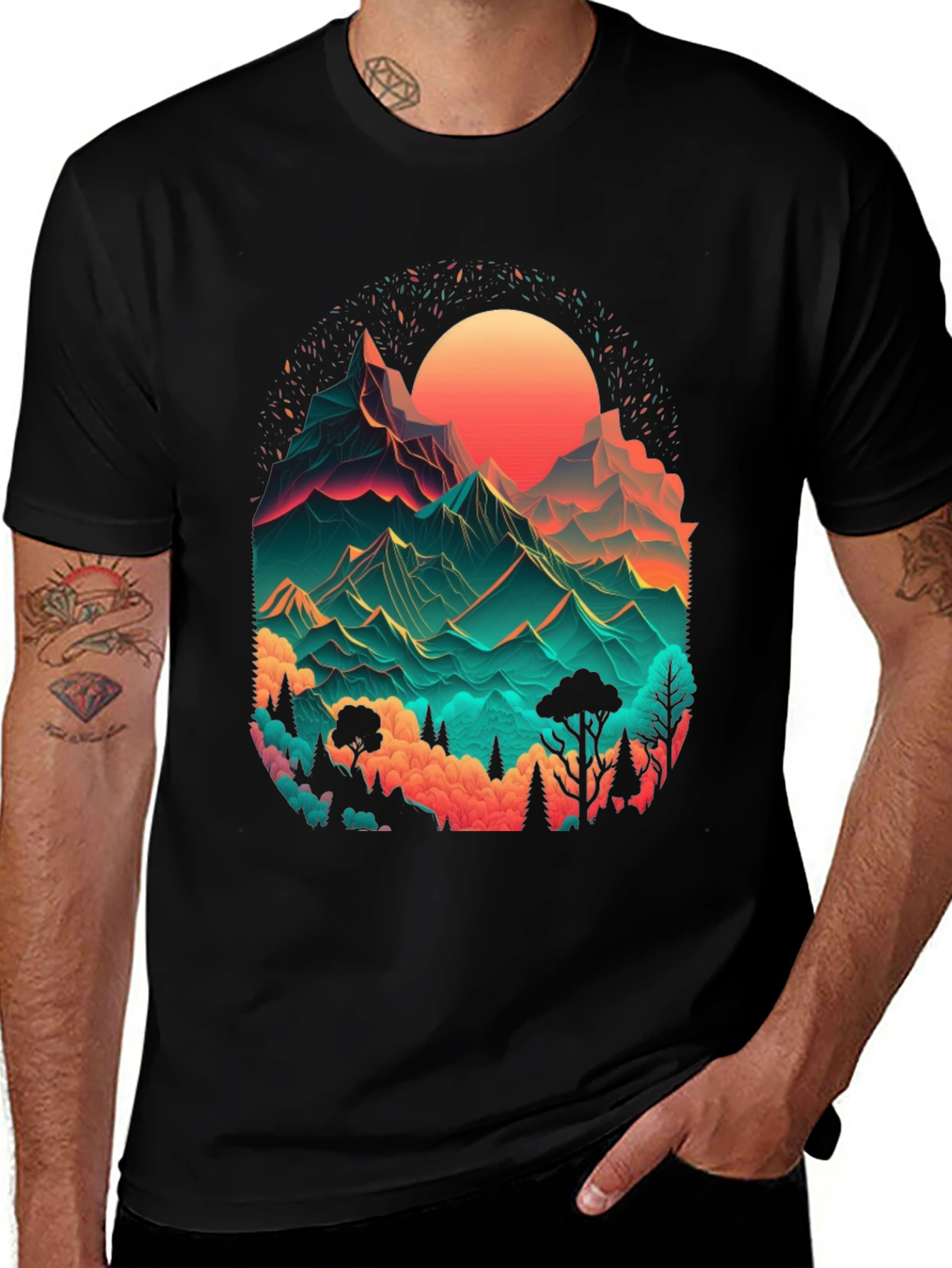 Neon Mountain Graphic Tee - Mens Black T-Shirt