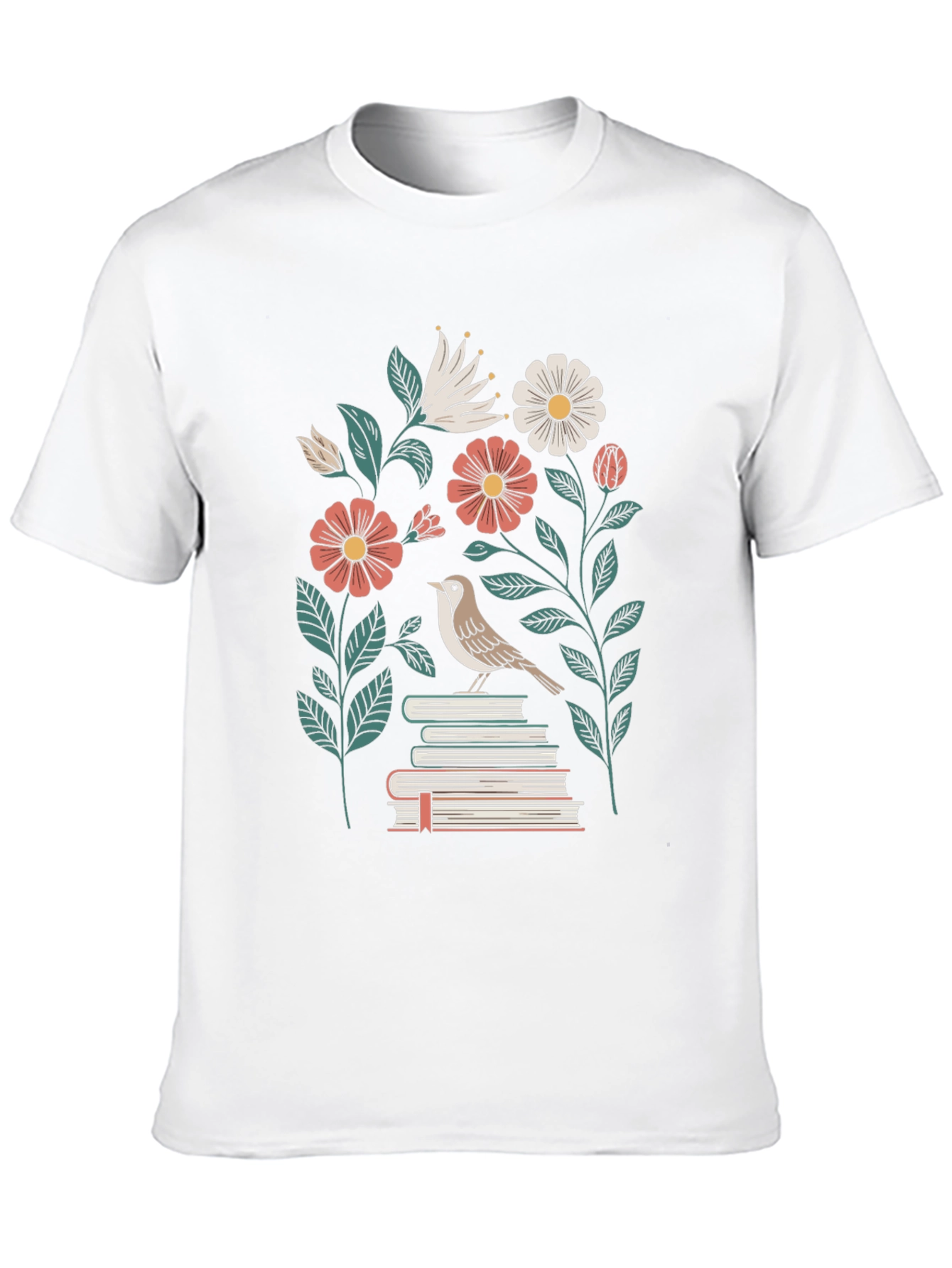 Floral Bird on Books Graphic Tee