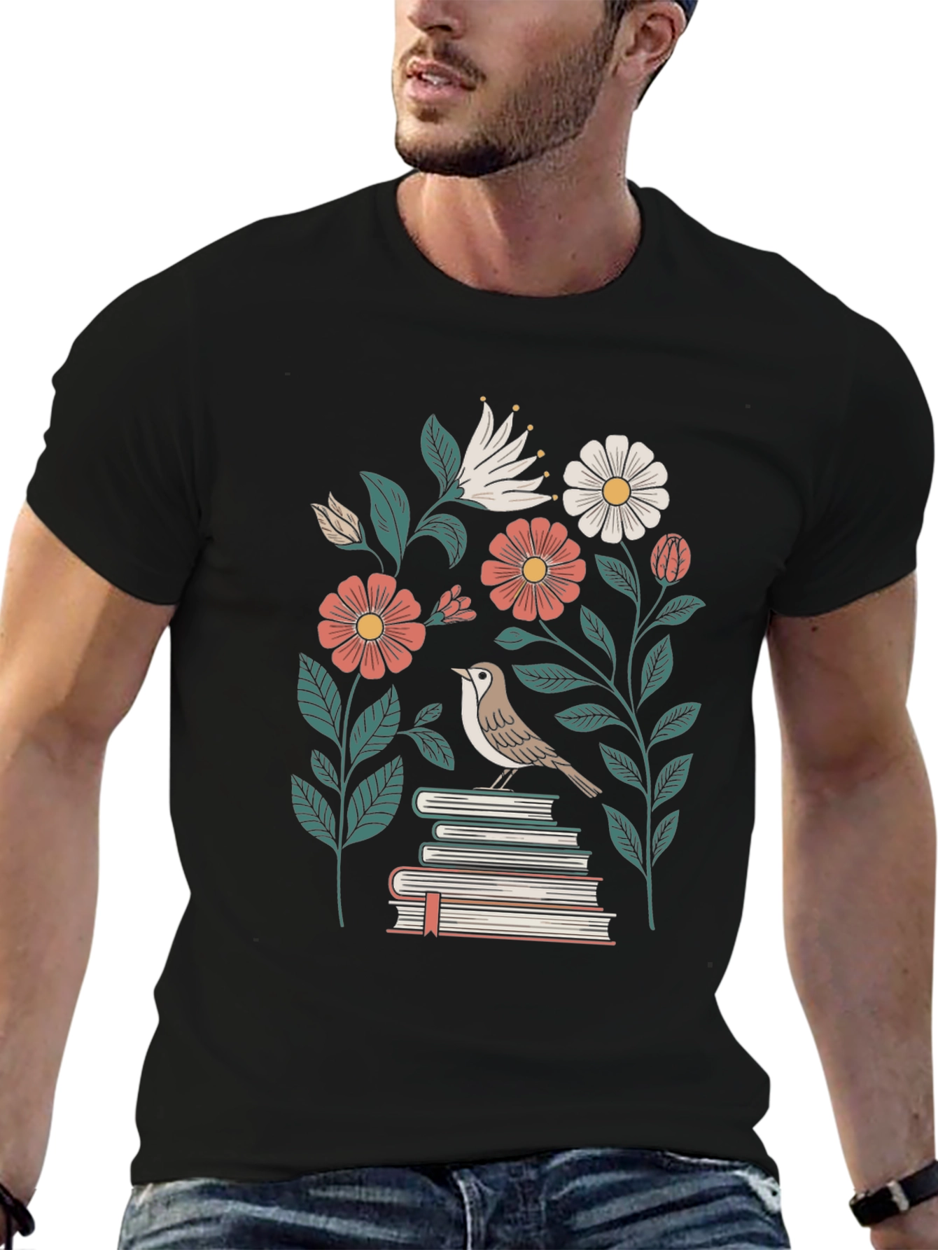 Floral Bird on Books Graphic Tee