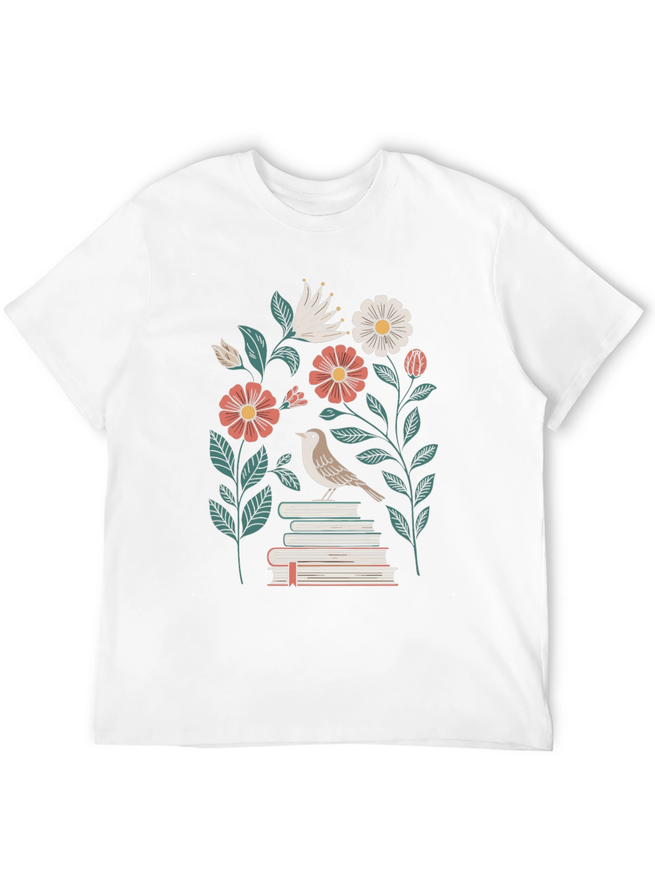 Floral Bird on Books Graphic Tee