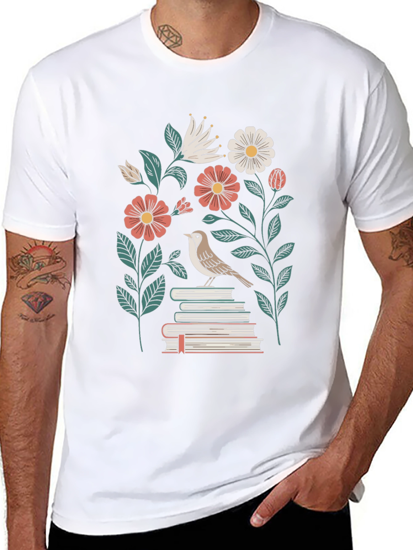 Floral Bird on Books Graphic Tee