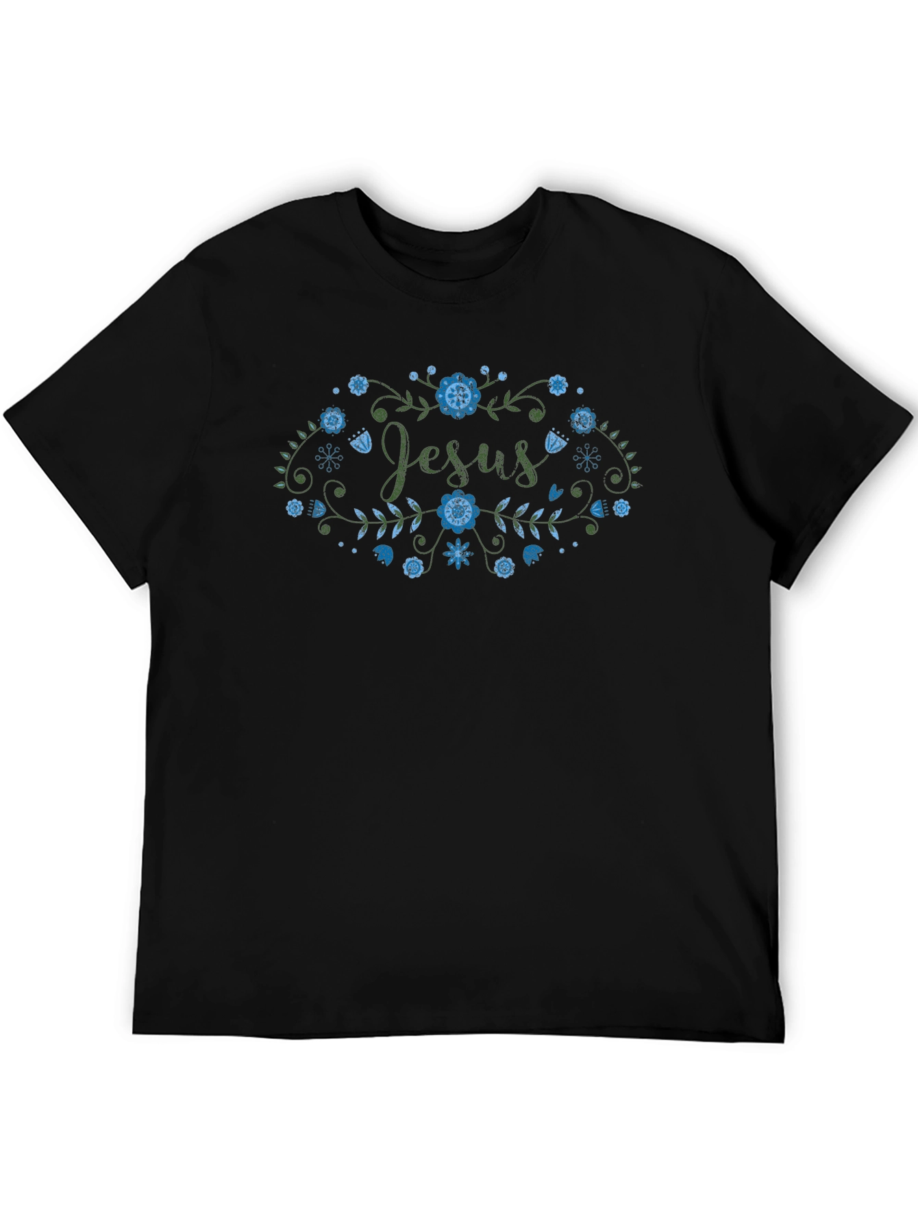 Floral Jesus Graphic Tee - Black
