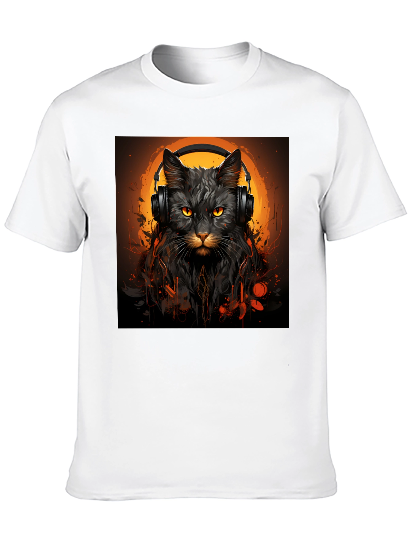 DJ Cat Graphic Tee - Stylish Unisex Black T-Shirt