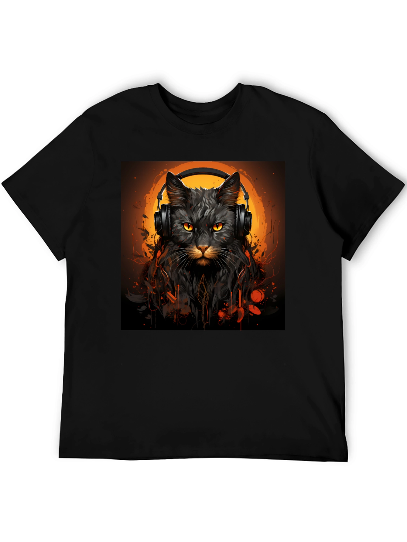 DJ Cat Graphic Tee - Stylish Unisex Black T-Shirt