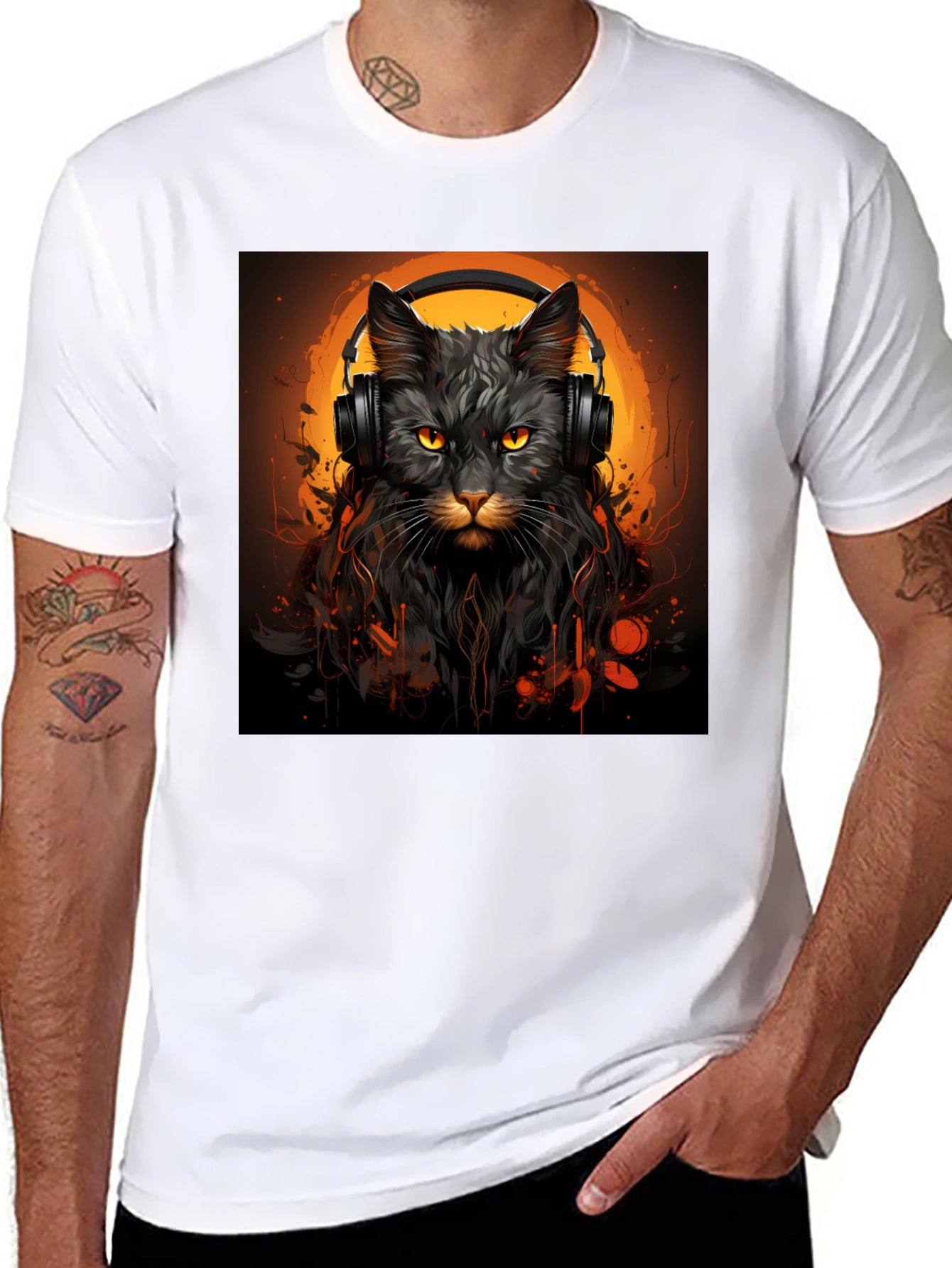 DJ Cat Graphic Tee - Stylish Unisex Black T-Shirt