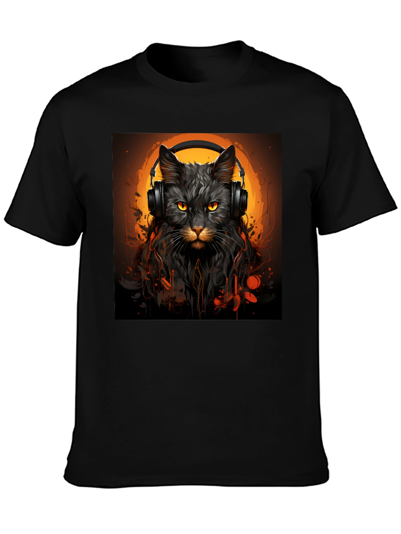 DJ Cat Graphic Tee - Stylish Unisex Black T-Shirt