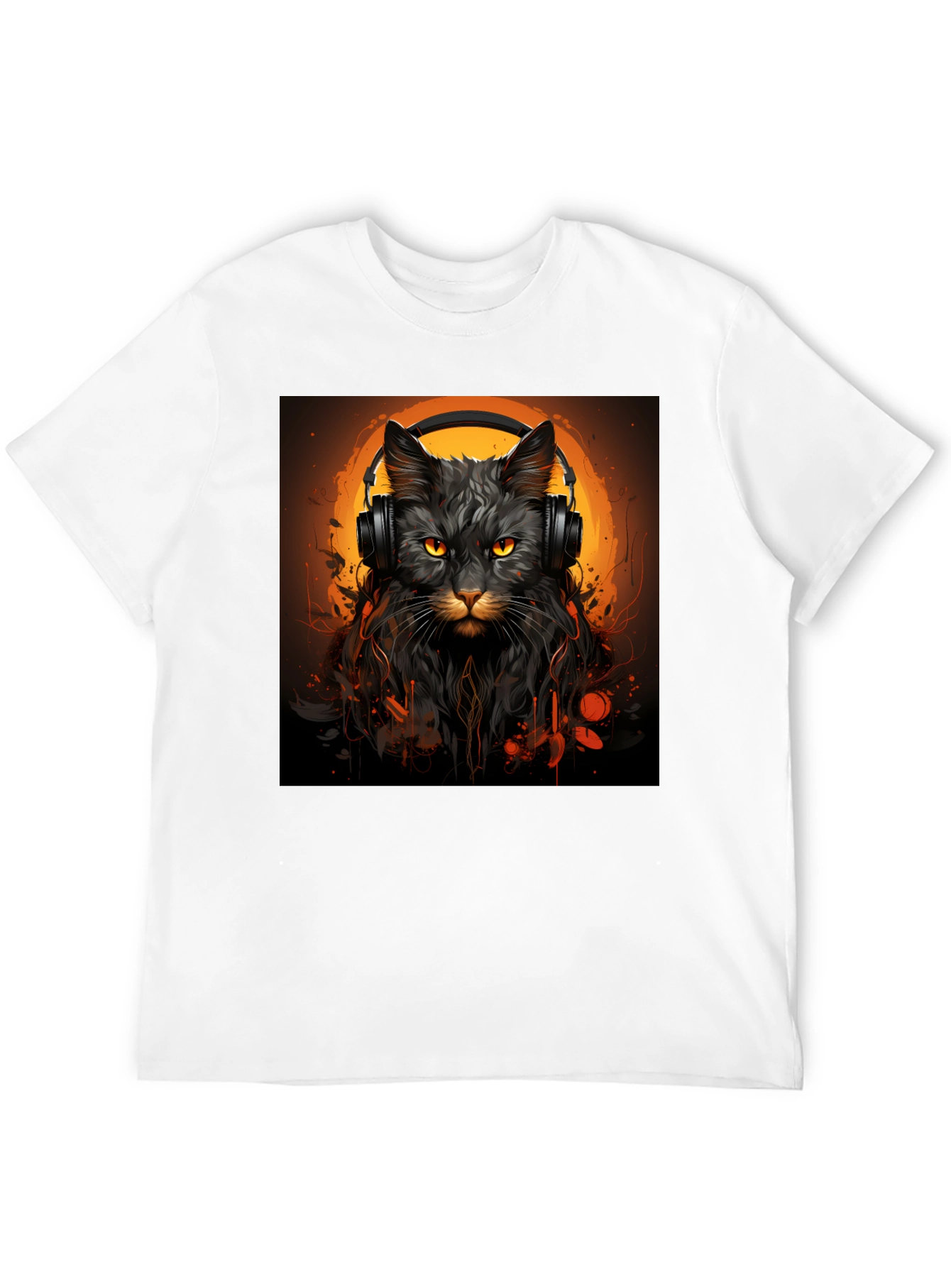 DJ Cat Graphic Tee - Stylish Unisex Black T-Shirt