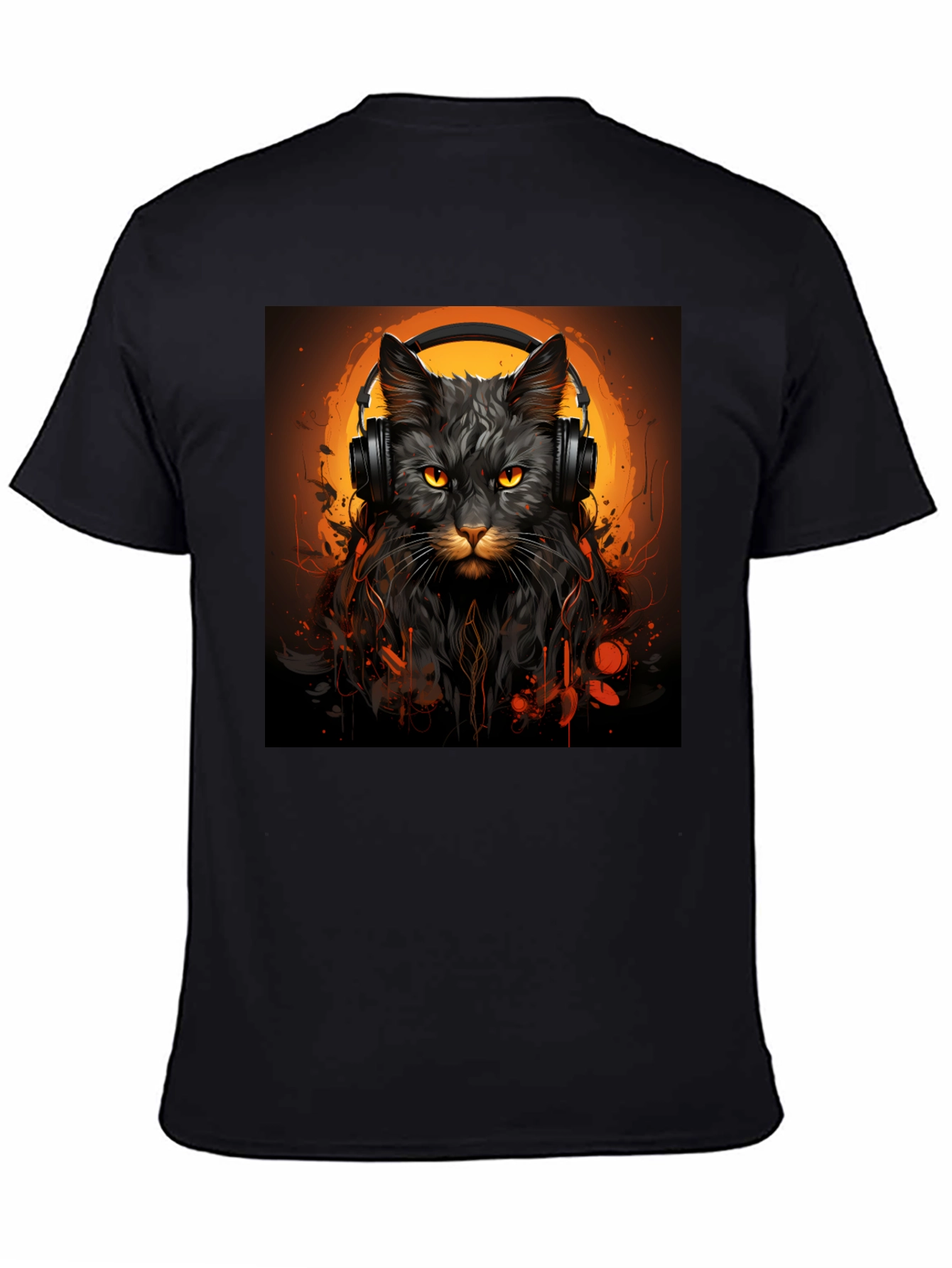 DJ Cat Graphic Tee - Stylish Unisex Black T-Shirt