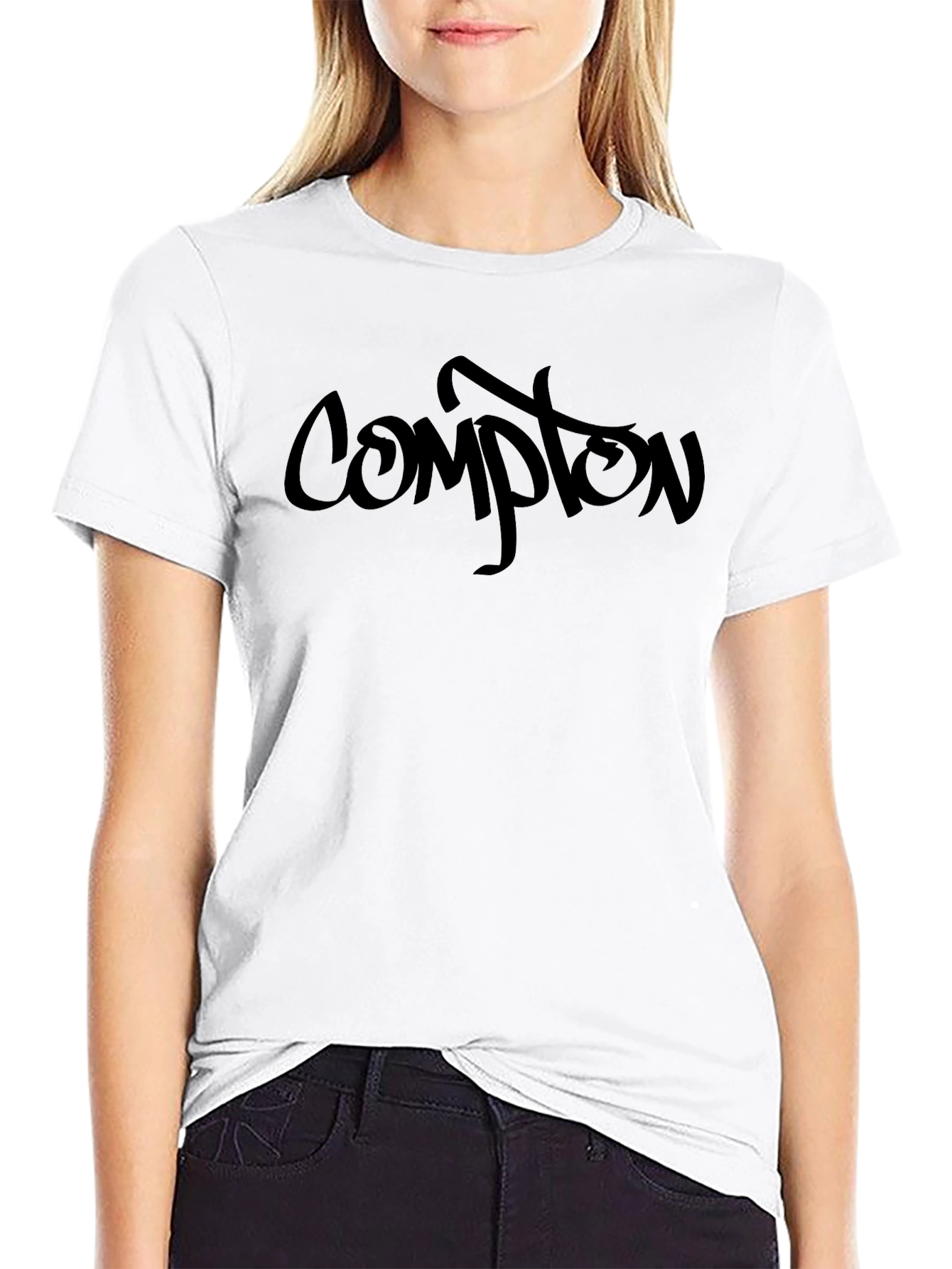 Compton Graphic Print T-Shirt - Casual Black Tee