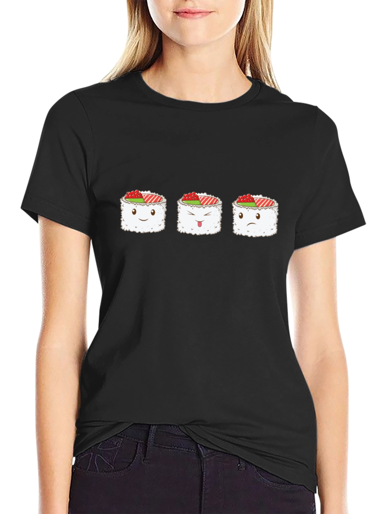 Sushi Moods Graphic Tee - Black Cotton Comfort