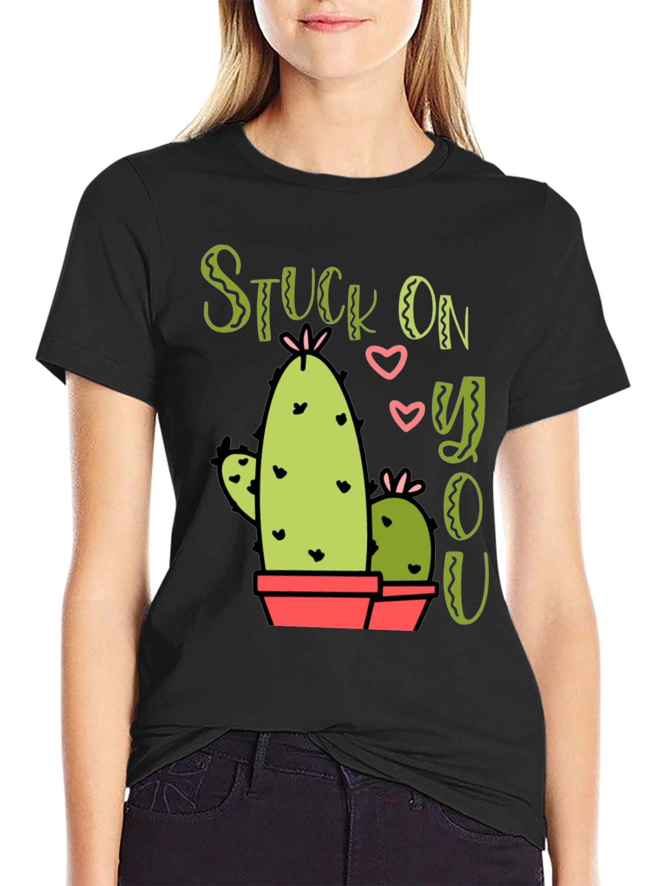 Stuck On You Cactus Graphic Black T-Shirt
