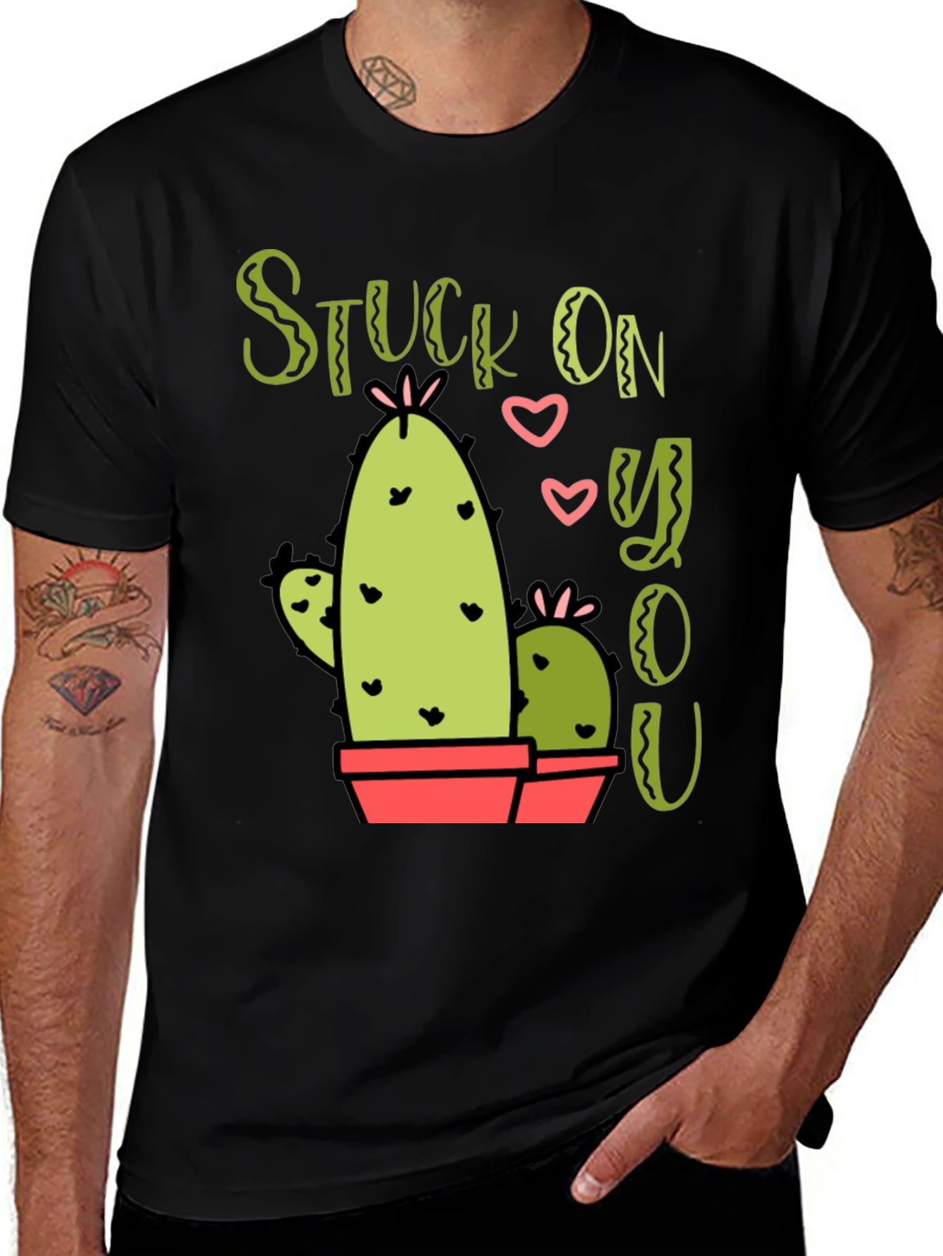 Stuck On You Cactus Graphic Black T-Shirt