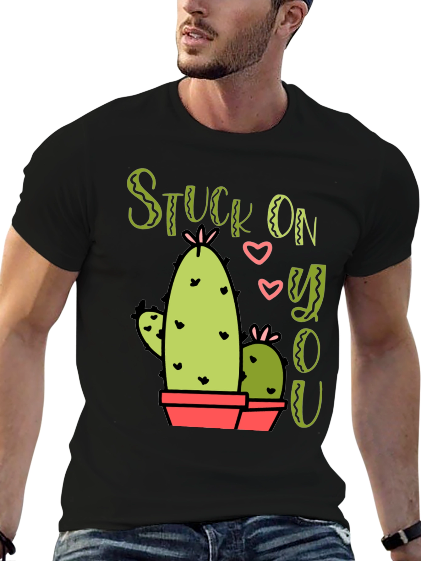 Stuck On You Cactus Graphic Black T-Shirt