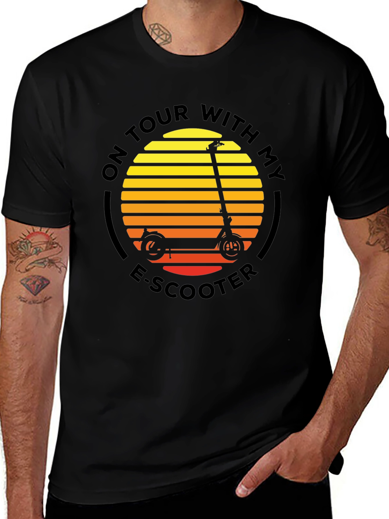 E-Scooter Tour T-Shirt - Retro Sunset Design