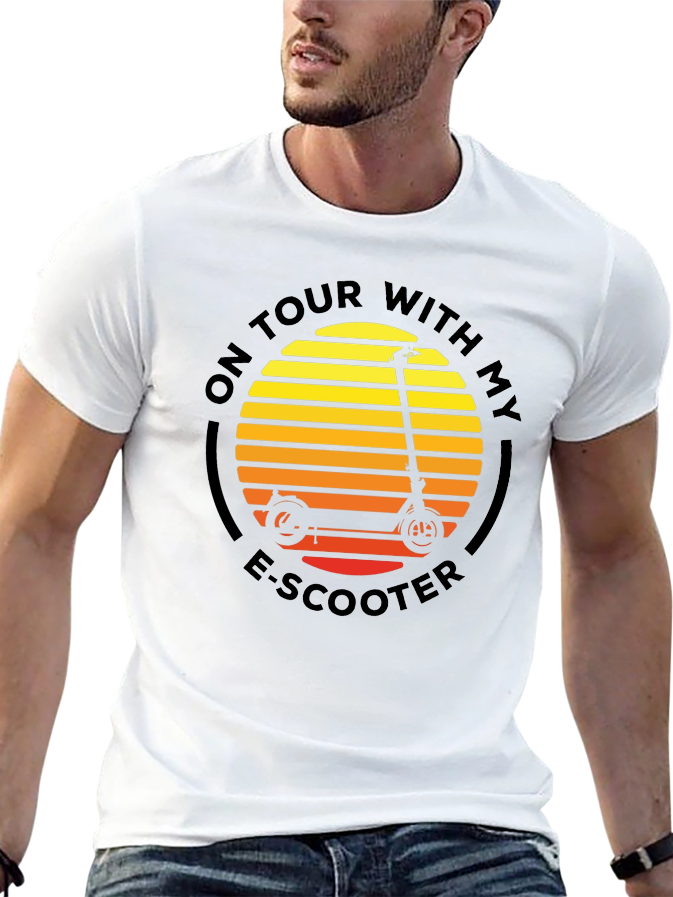 E-Scooter Tour T-Shirt - Retro Sunset Design