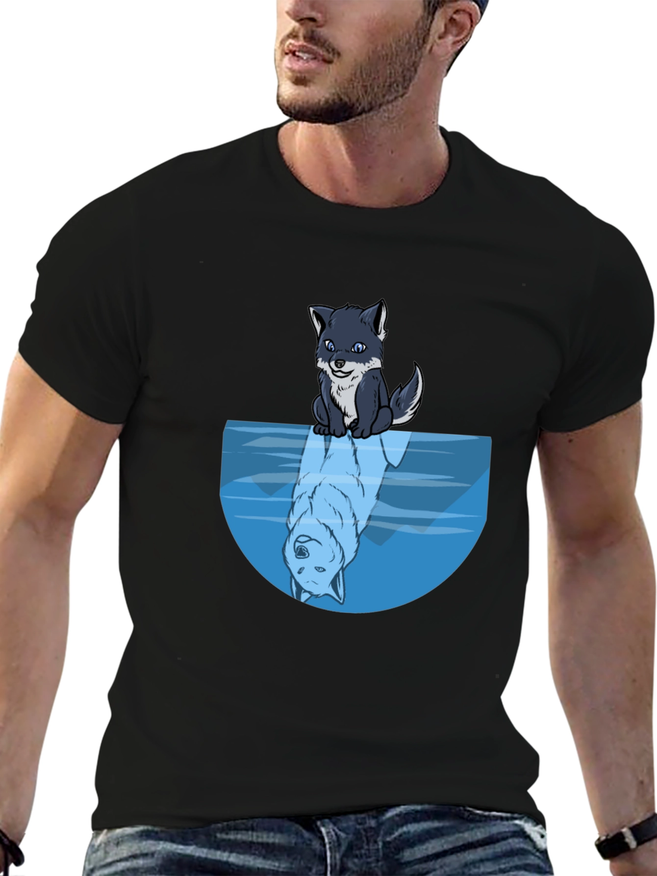 Wolf Reflection Graphic Tee - Soft Black Cotton