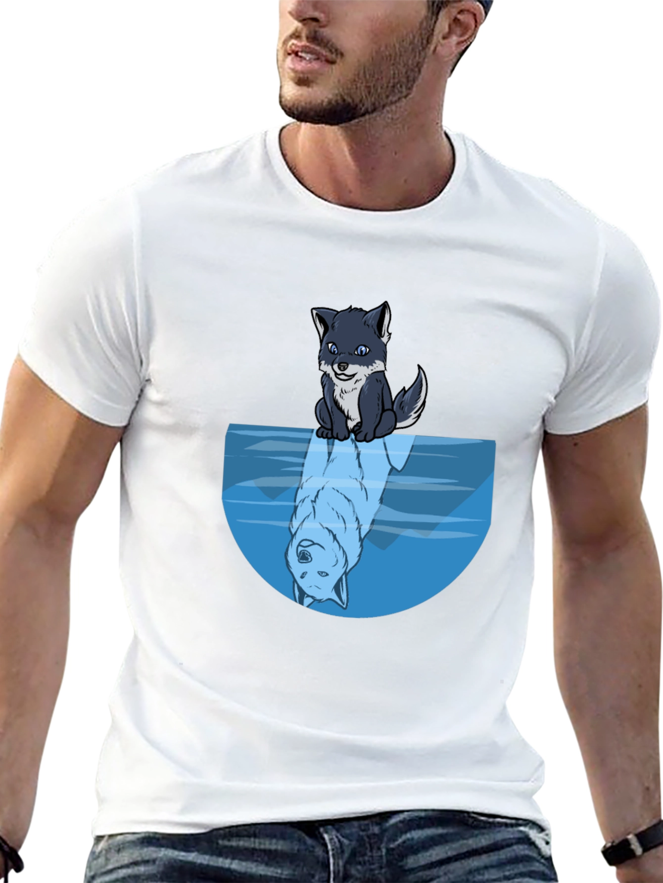 Wolf Reflection Graphic Tee - Soft Black Cotton