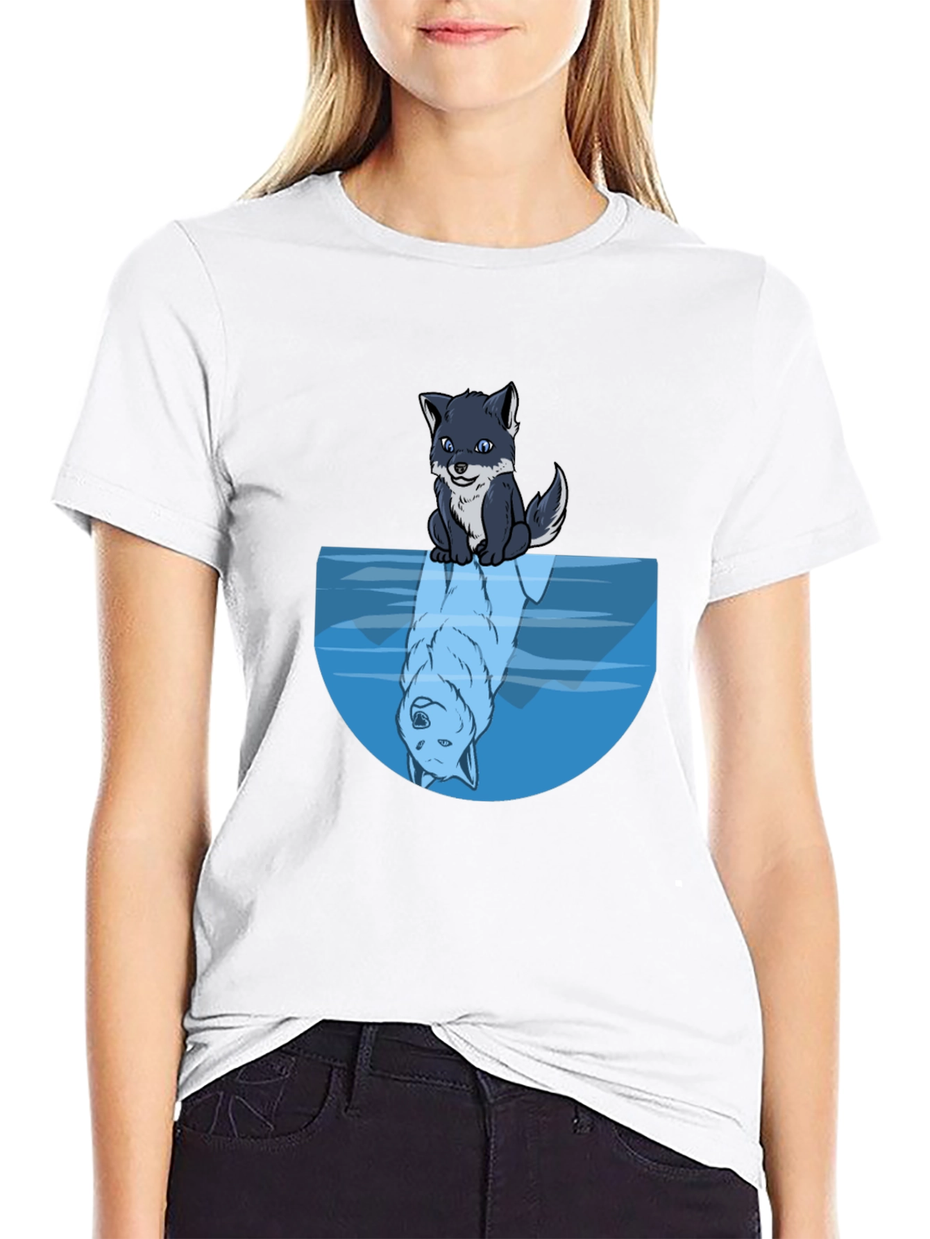 Wolf Reflection Graphic Tee - Soft Black Cotton