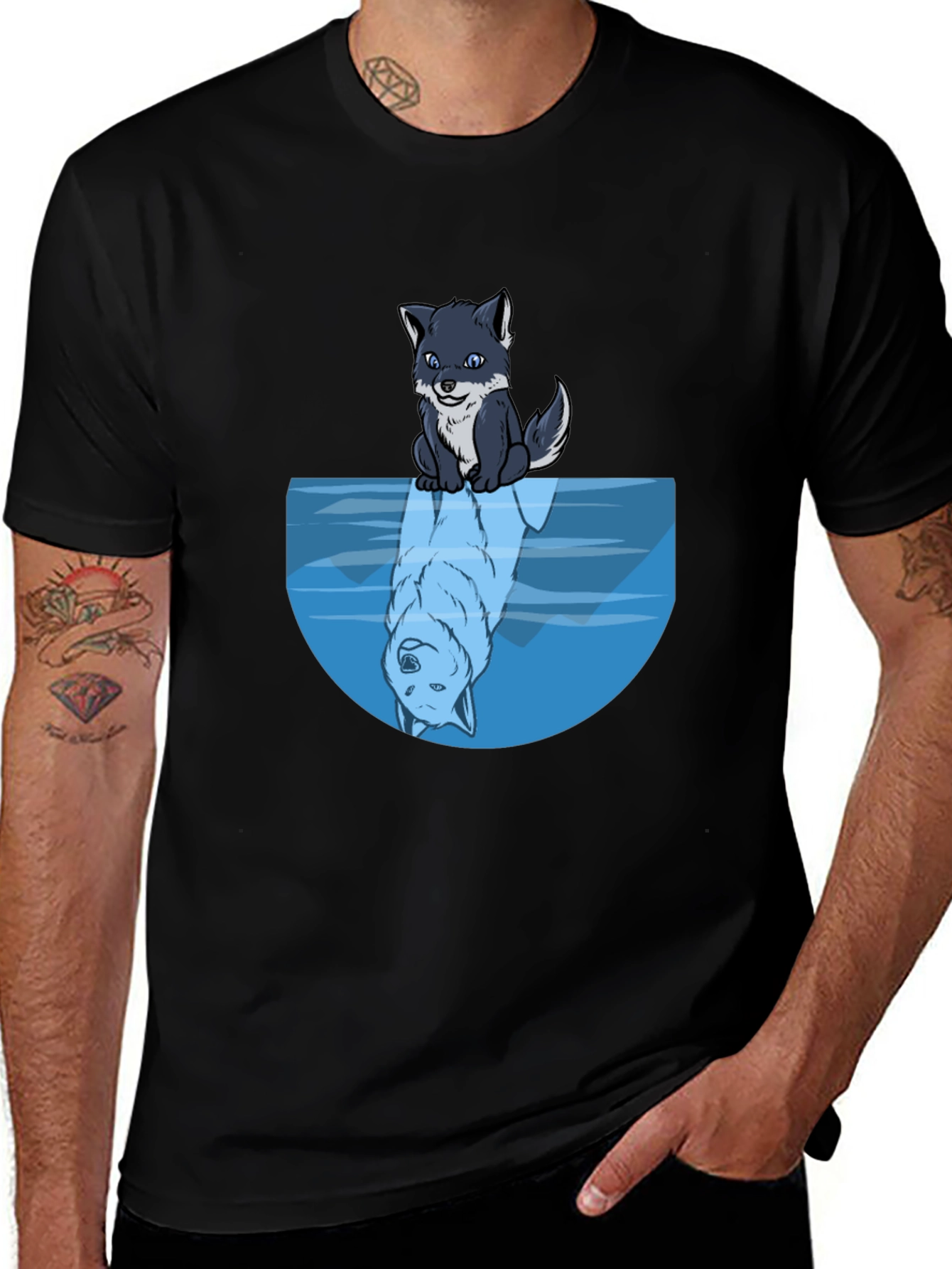 Wolf Reflection Graphic Tee - Soft Black Cotton