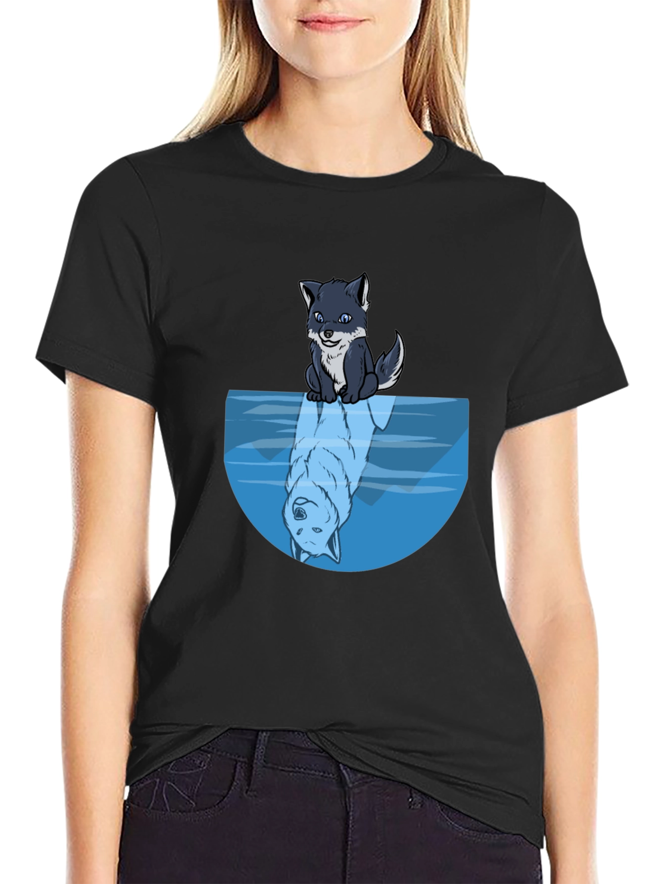 Wolf Reflection Graphic Tee - Soft Black Cotton