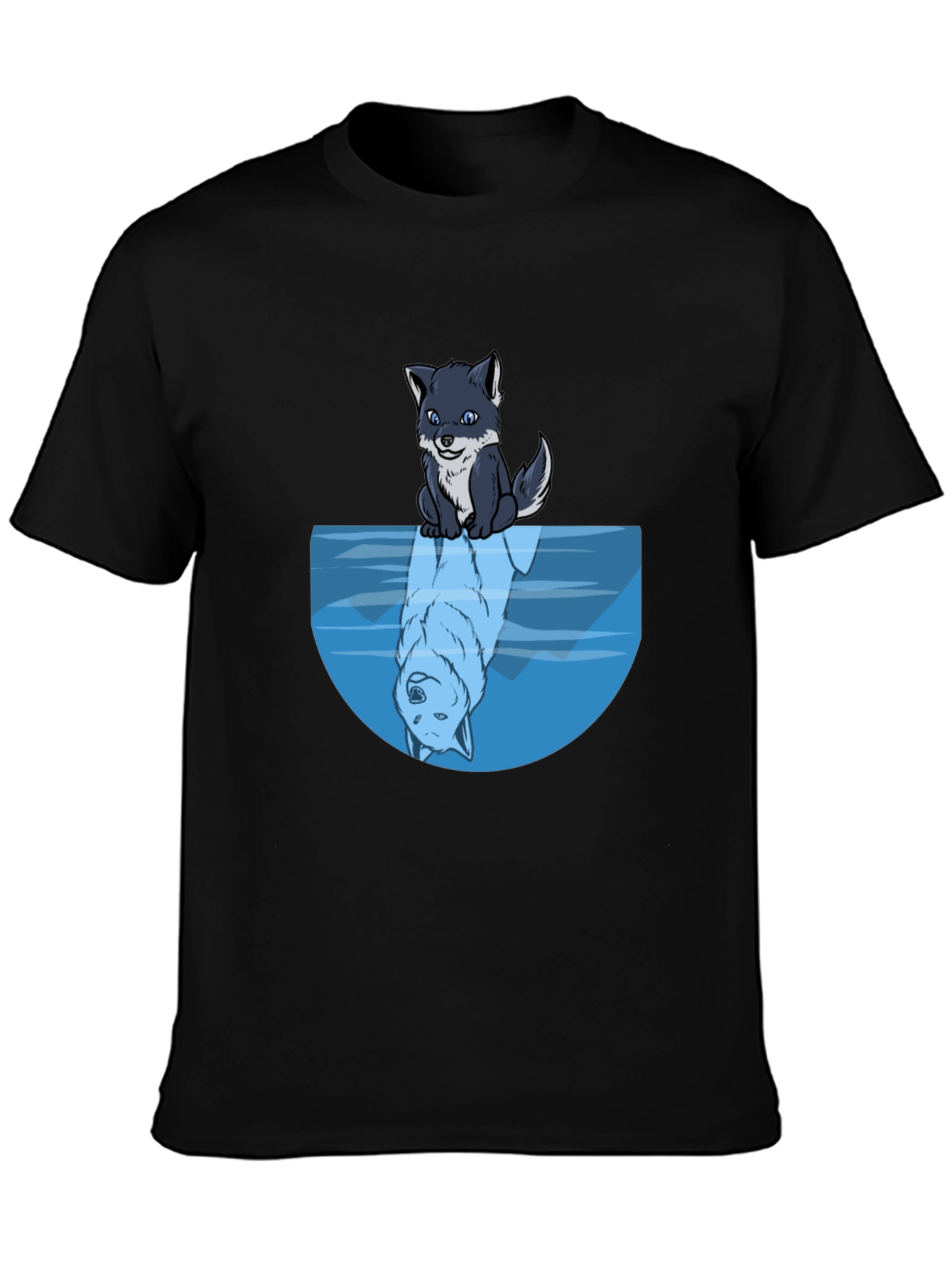 Wolf Reflection Graphic Tee - Soft Black Cotton