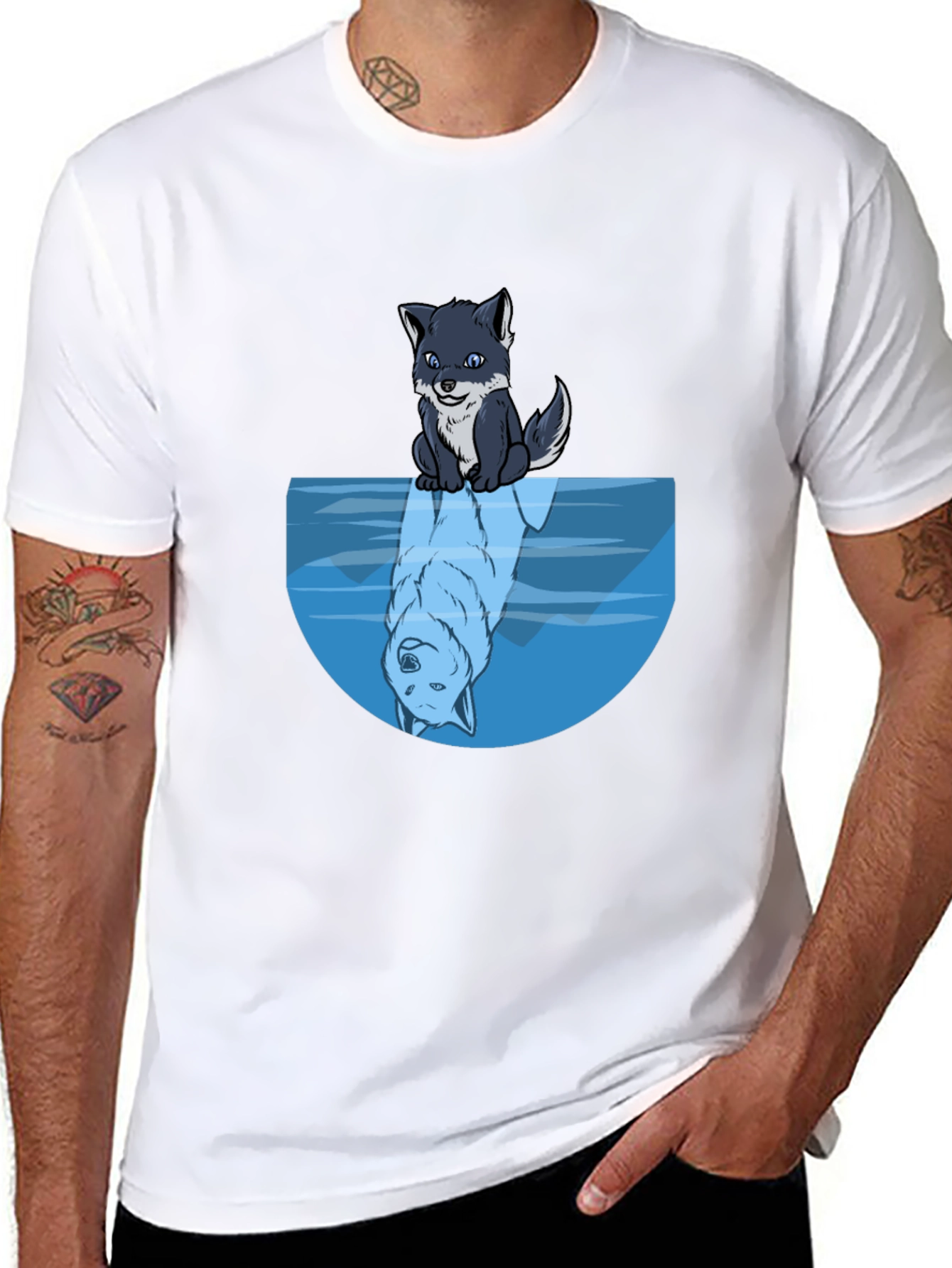 Wolf Reflection Graphic Tee - Soft Black Cotton