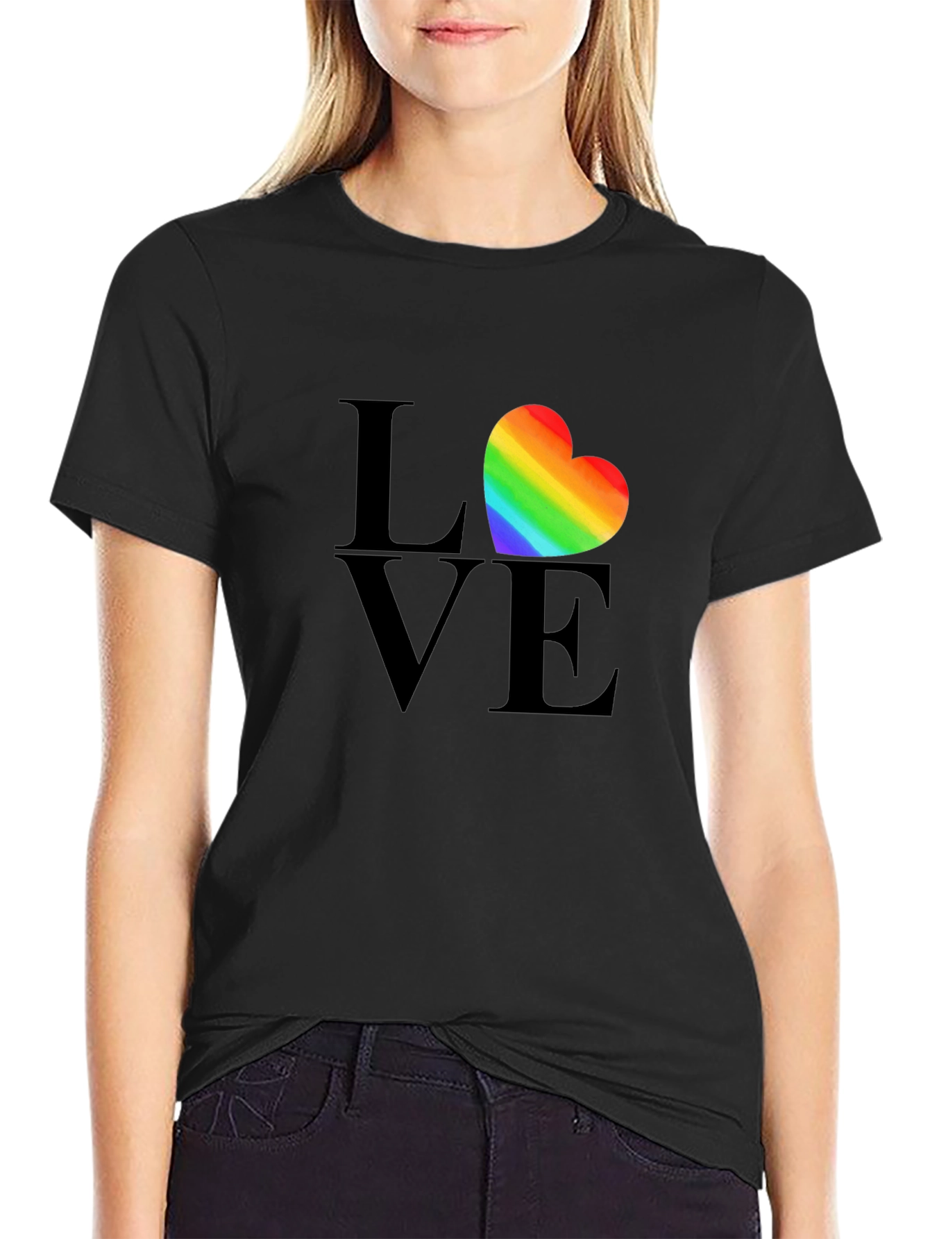 Love Heart Rainbow Pride T-Shirt - Black
