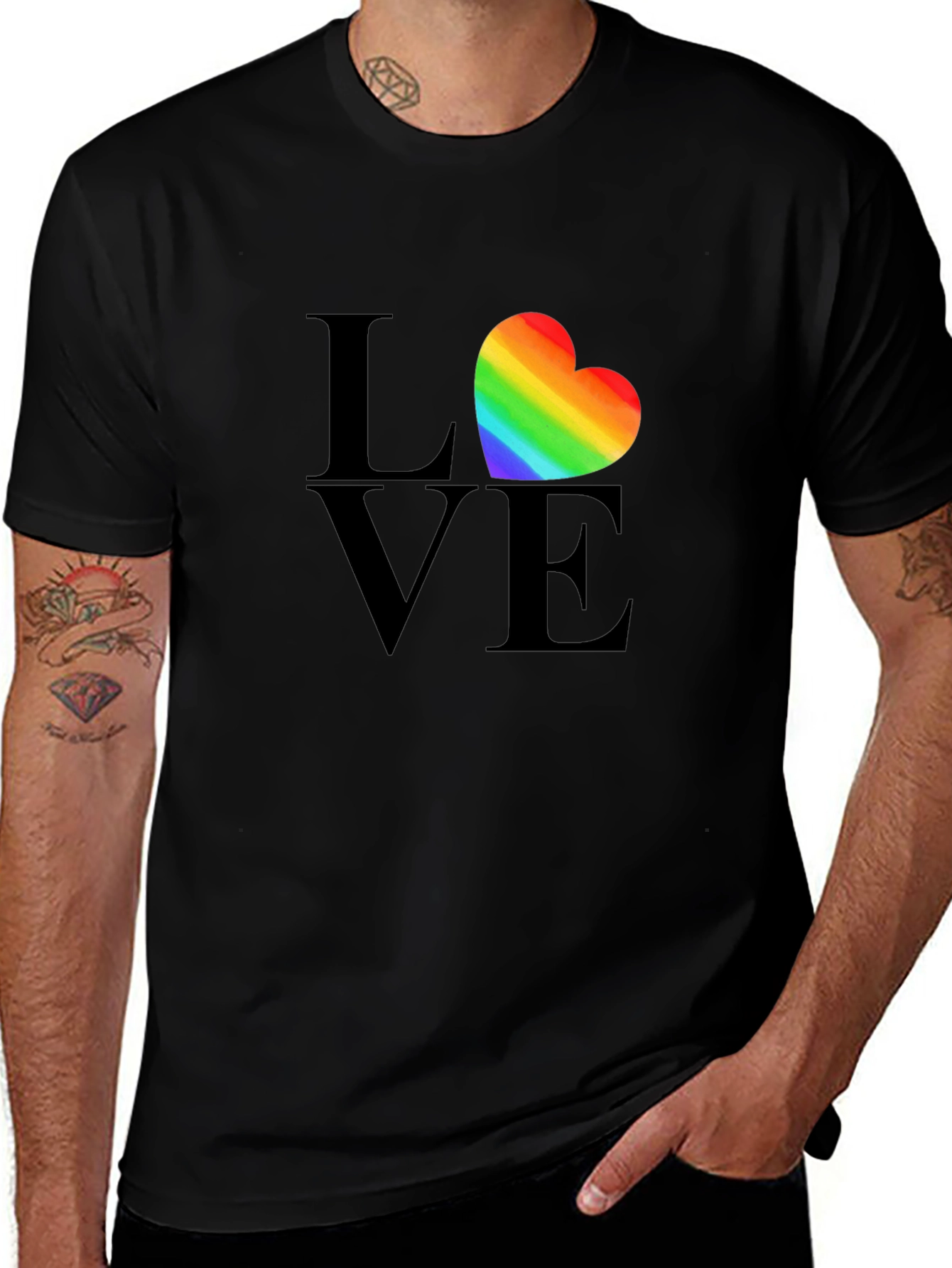 Love Heart Rainbow Pride T-Shirt - Black