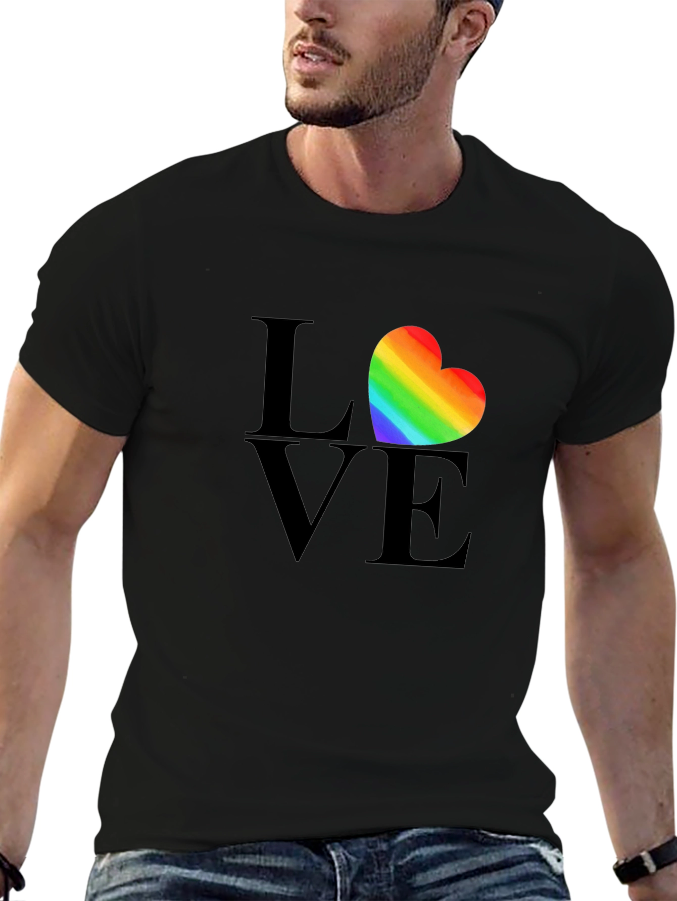 Love Heart Rainbow Pride T-Shirt - Black
