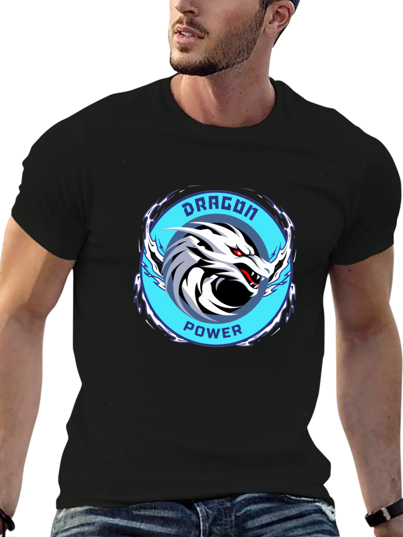 Dragon Power Graphic Tee - Black Cotton T-Shirt