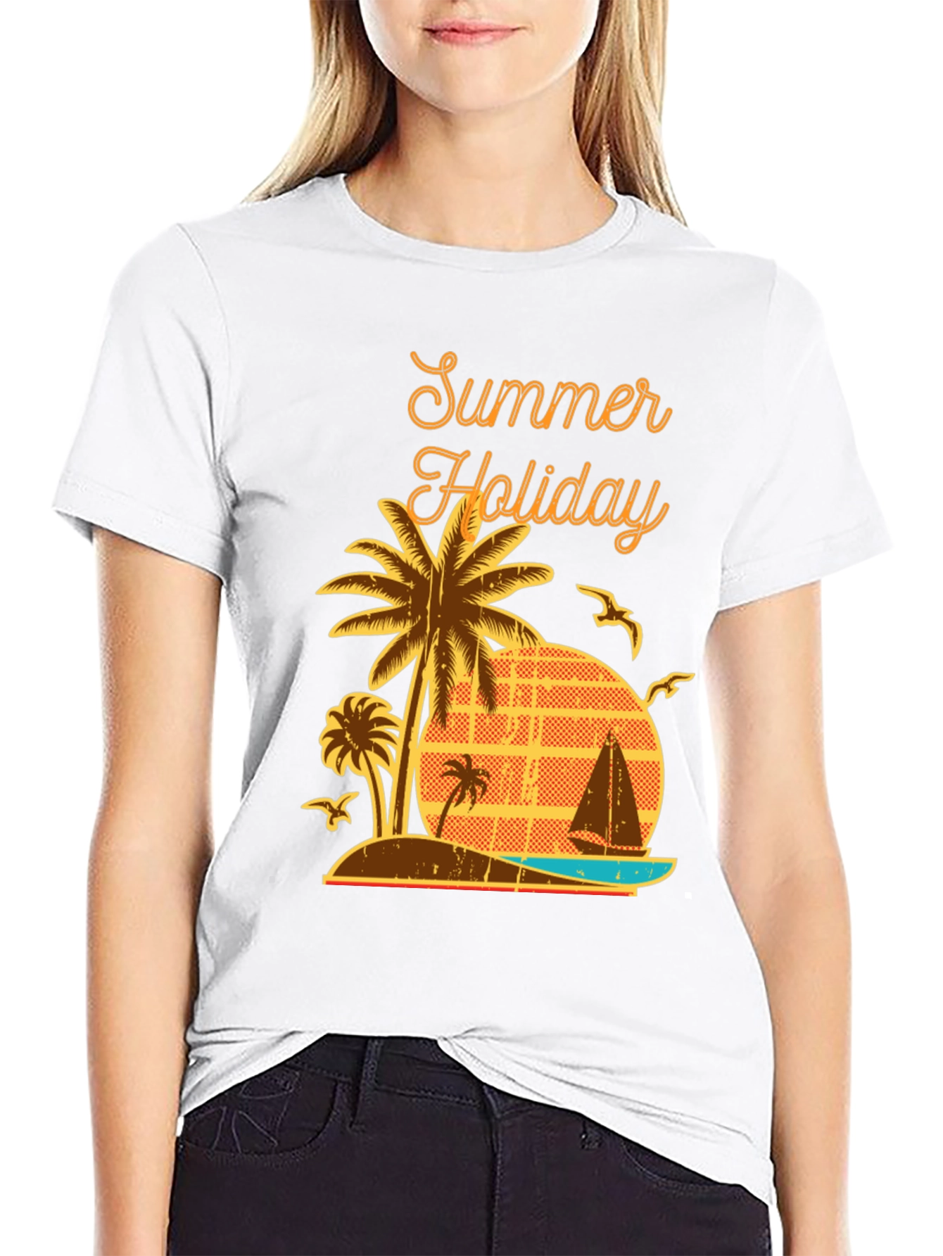 Summer Holiday Graphic T-Shirt - Palm Tree Beach Design