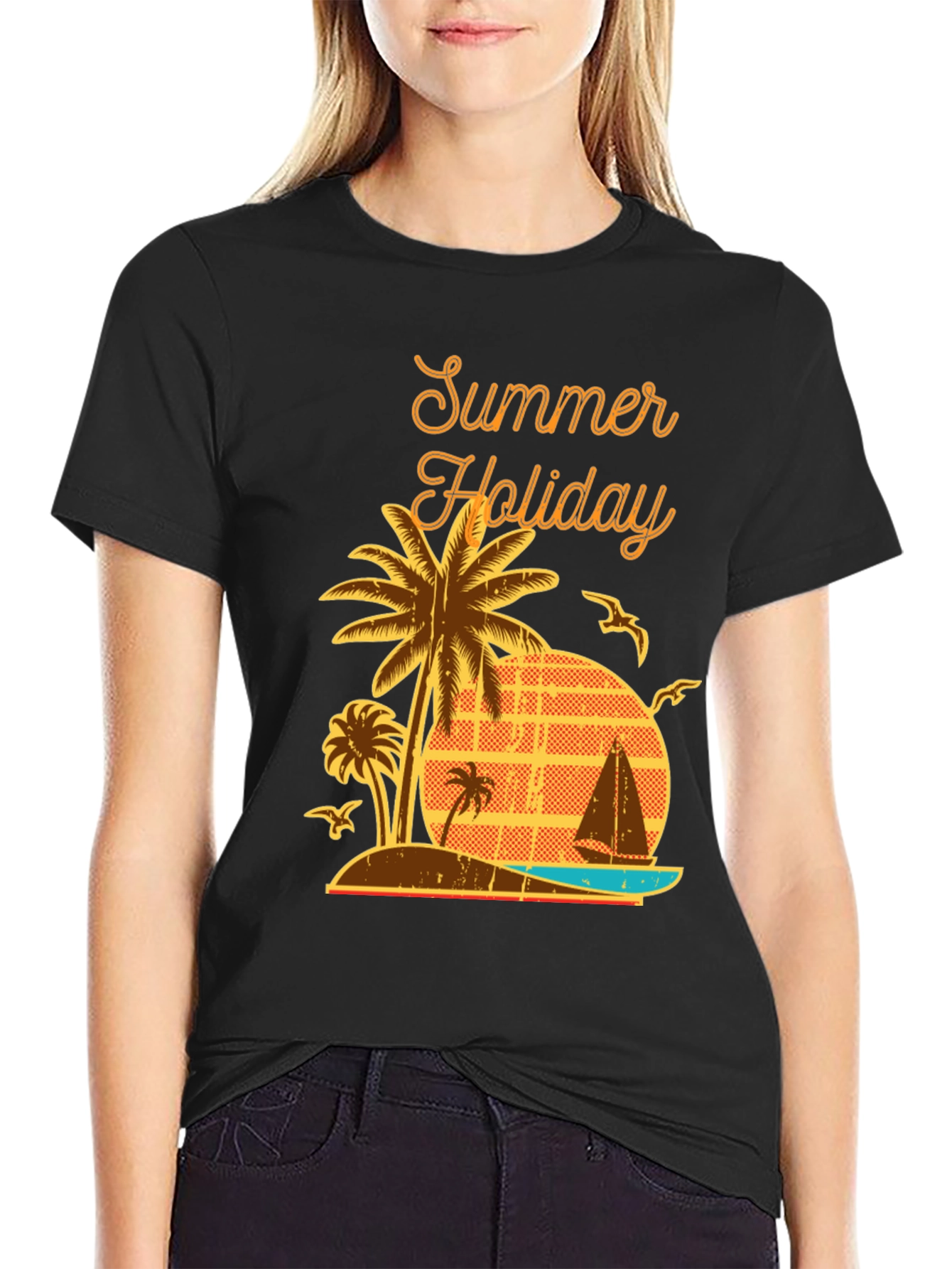 Summer Holiday Graphic T-Shirt - Palm Tree Beach Design