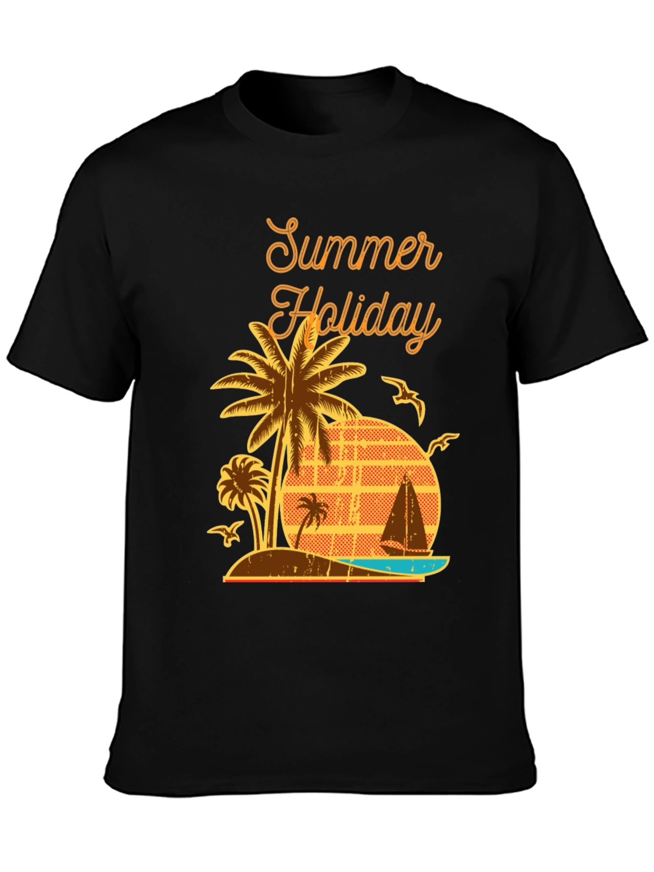 Summer Holiday Graphic T-Shirt - Palm Tree Beach Design